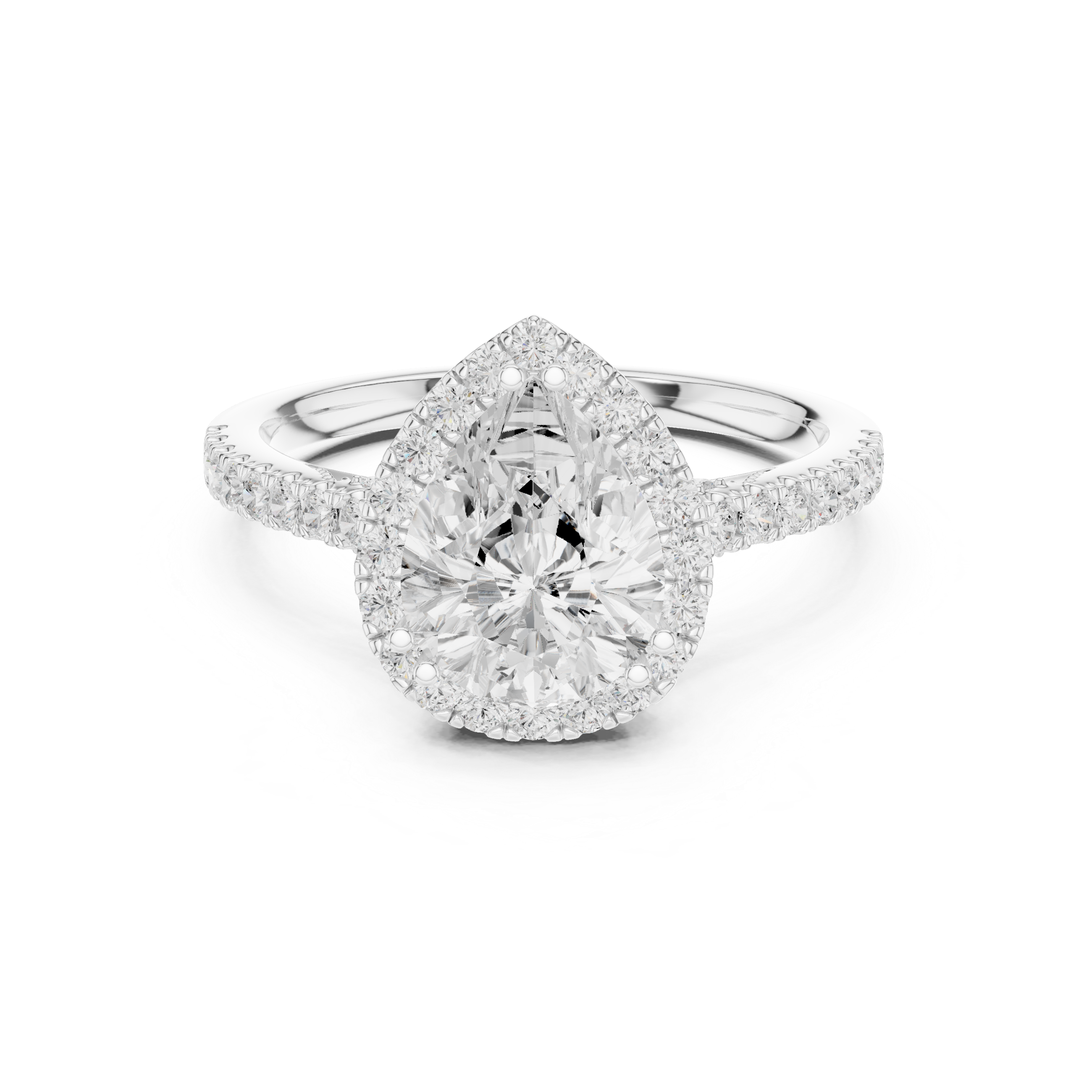 Pear Cut Halo Engagement Ring with Pavé Diamond Band