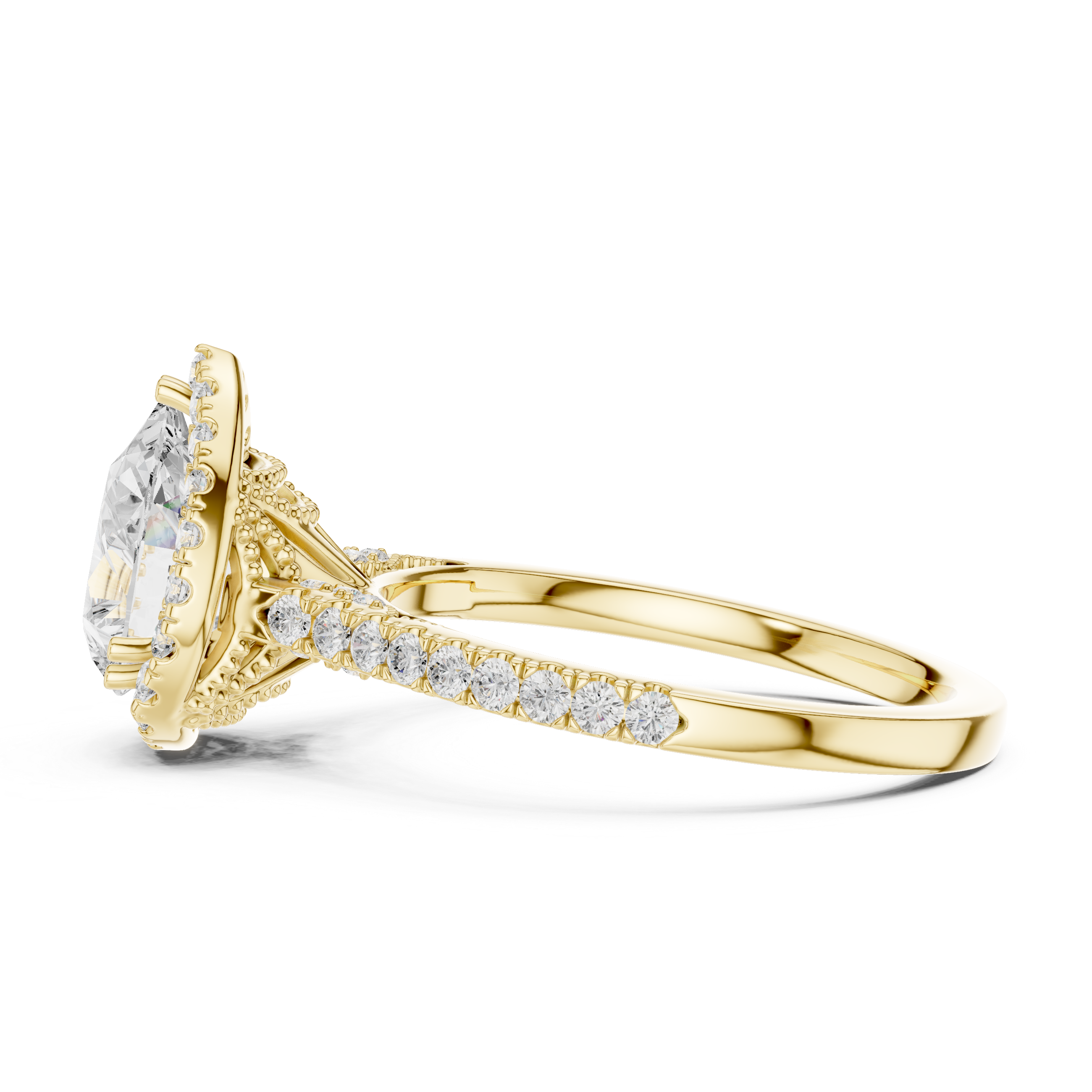 Pear Cut Halo Engagement Ring with Pavé Diamond Band