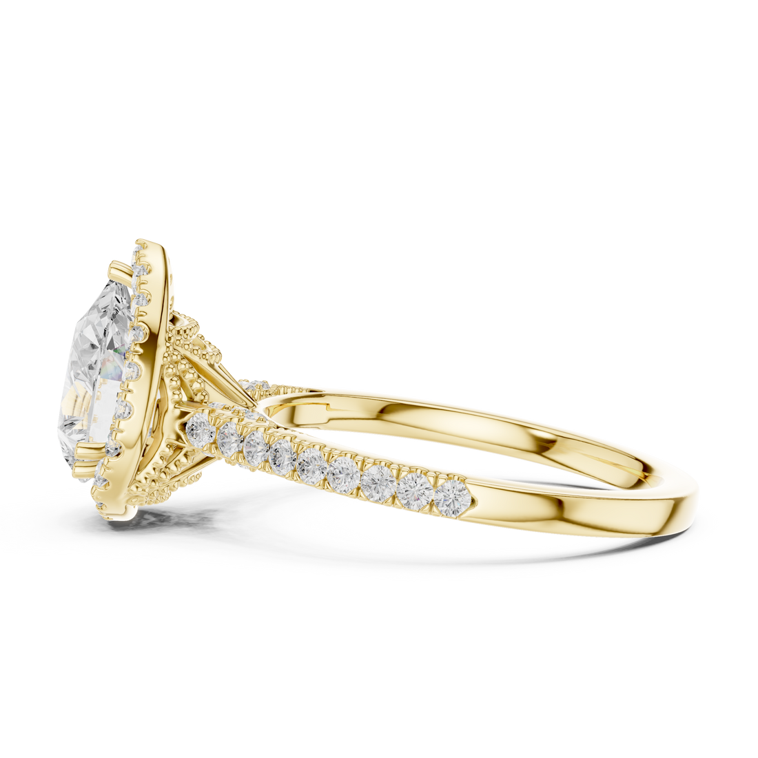 Pear Cut Halo Engagement Ring with Pavé Diamond Band