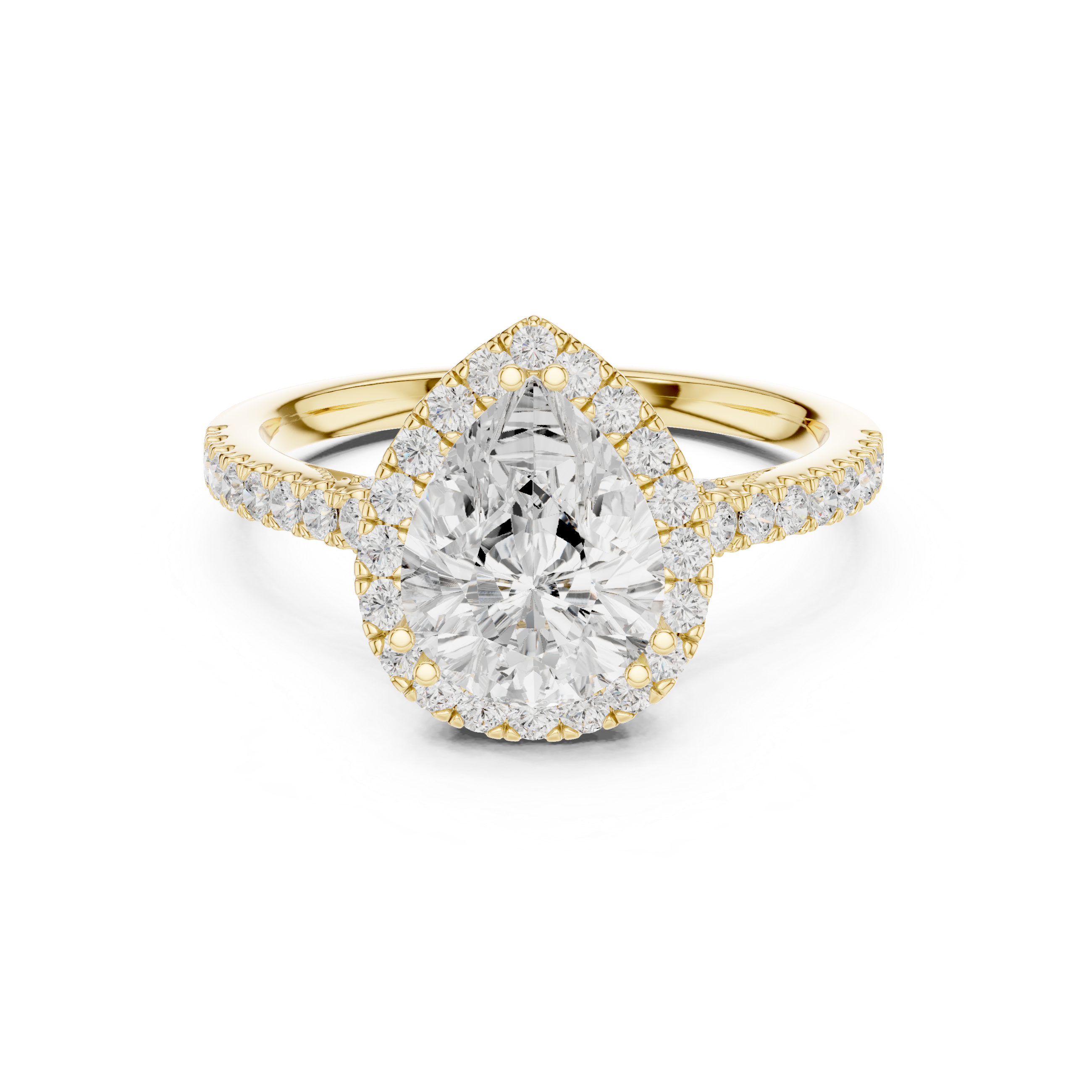 Pear Cut Halo Engagement Ring with Pavé Diamond Band