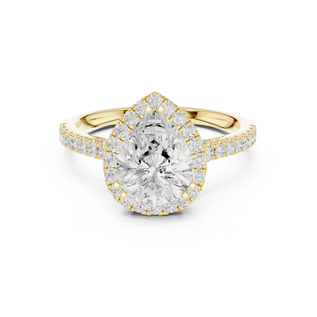 Pear Cut Halo Engagement Ring with Pavé Diamond Band
