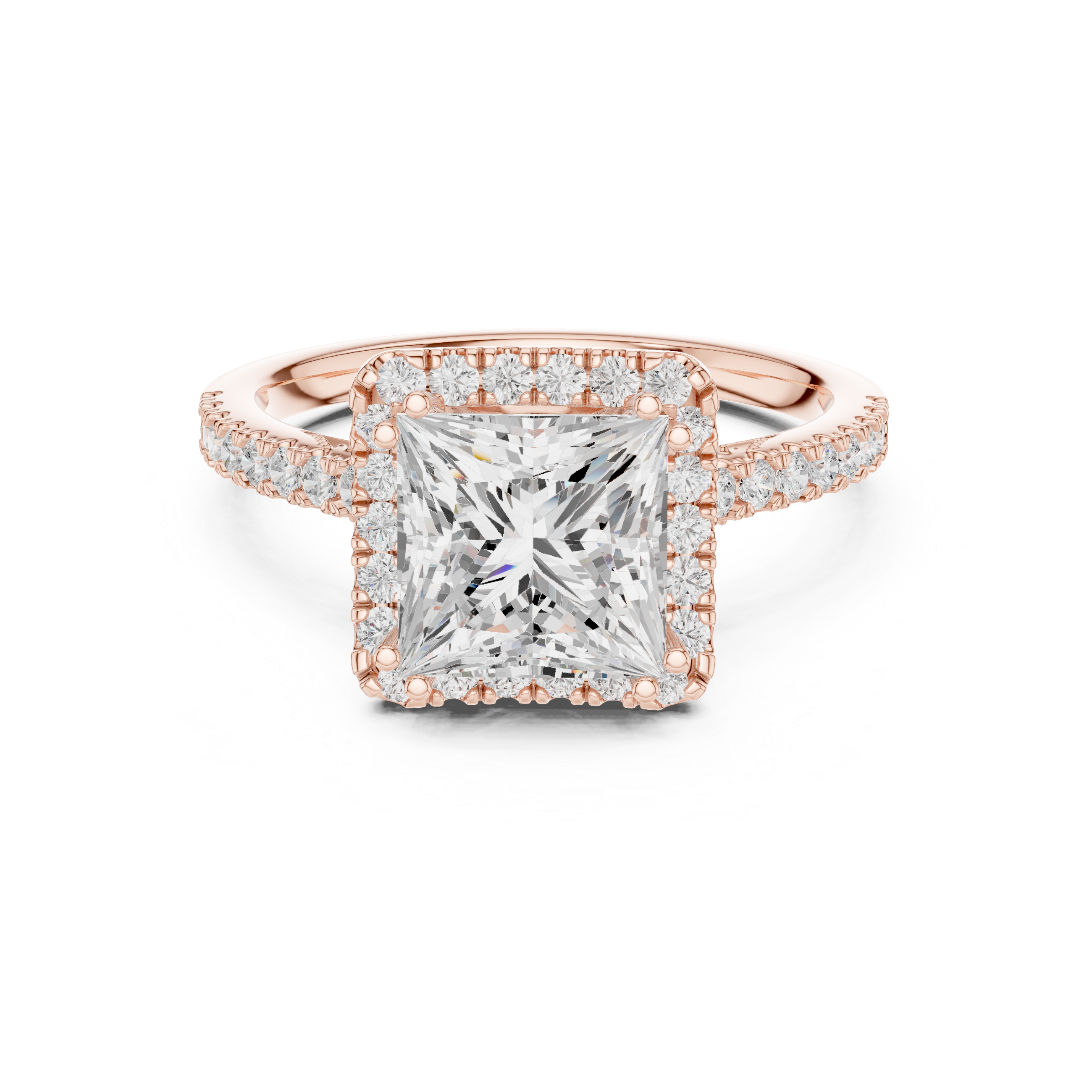 Princess Cut Halo Engagement Ring with Pavé Diamond Band