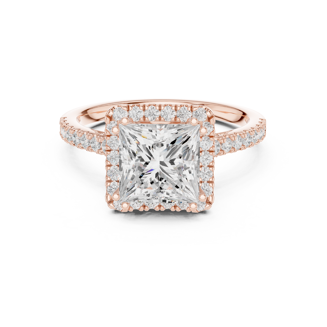 Princess Cut Halo Engagement Ring with Pavé Diamond Band