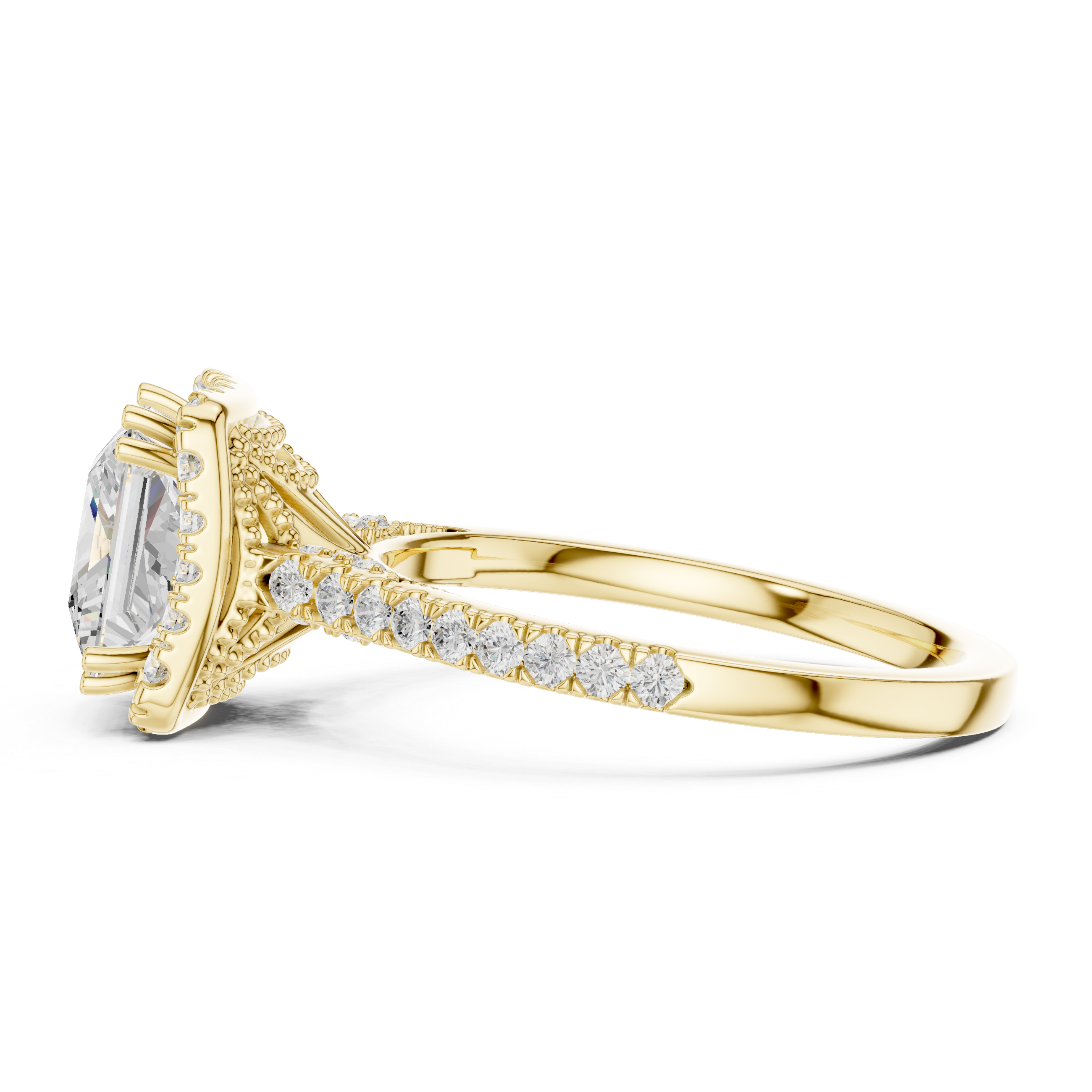 Princess Cut Halo Engagement Ring with Pavé Diamond Band