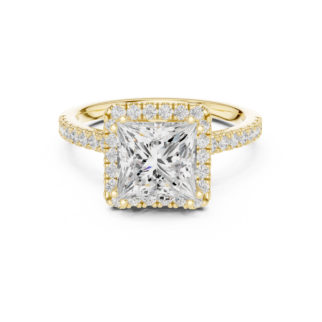 Princess Cut Halo Engagement Ring with Pavé Diamond Band