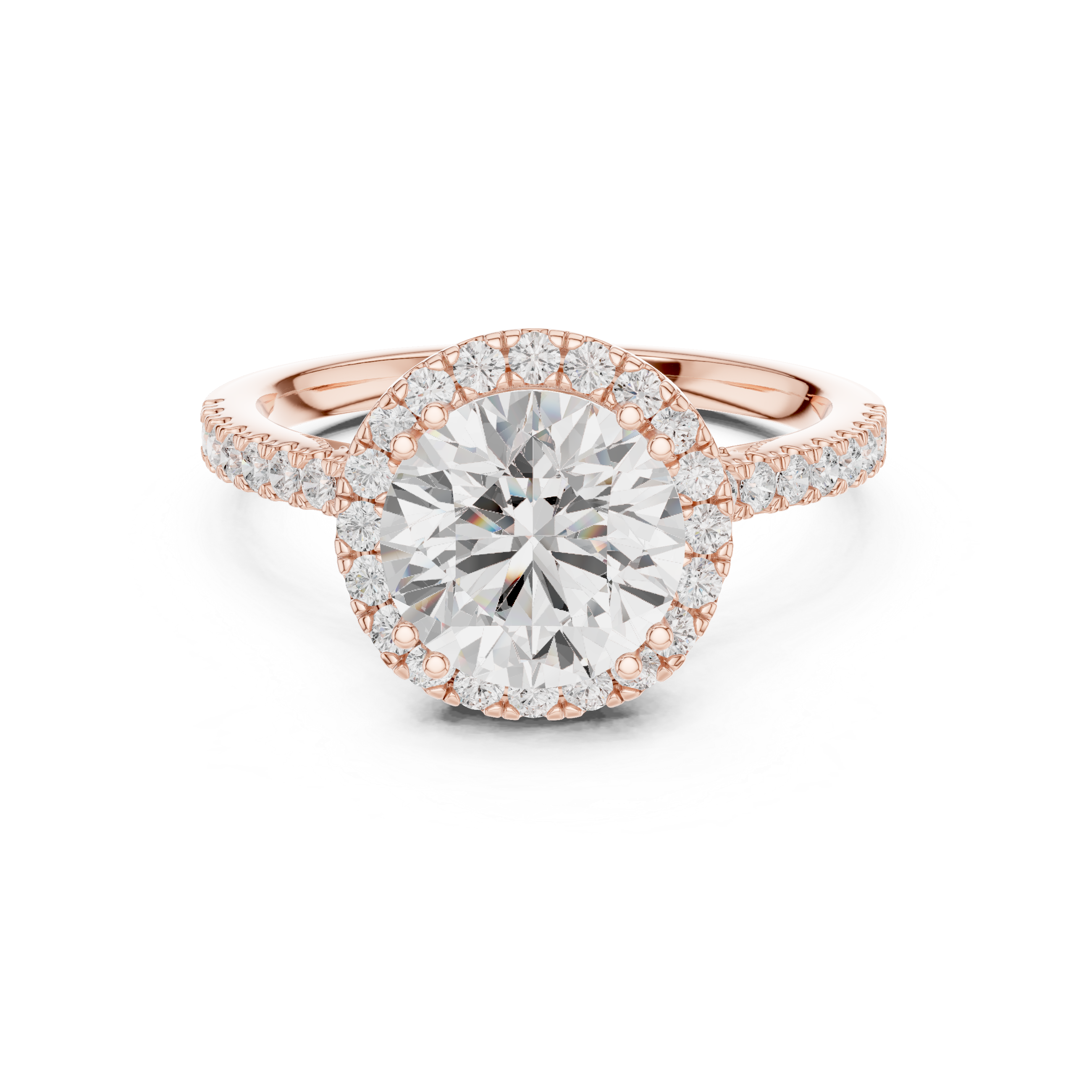 Round Cut Halo Engagement Ring with Pavé Diamond Band