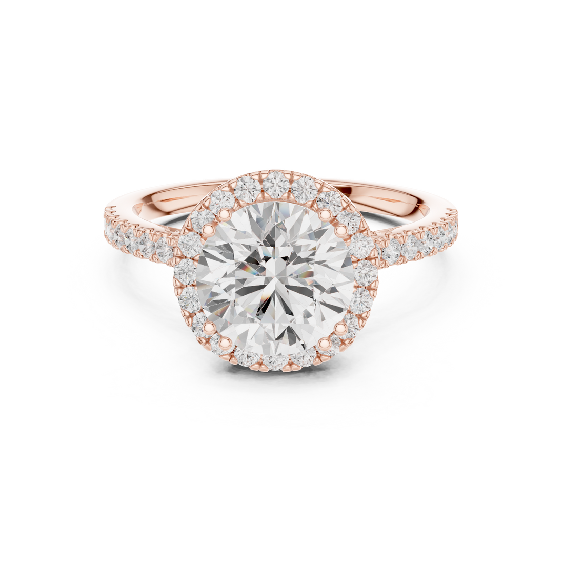 Round Cut Halo Engagement Ring with Pavé Diamond Band
