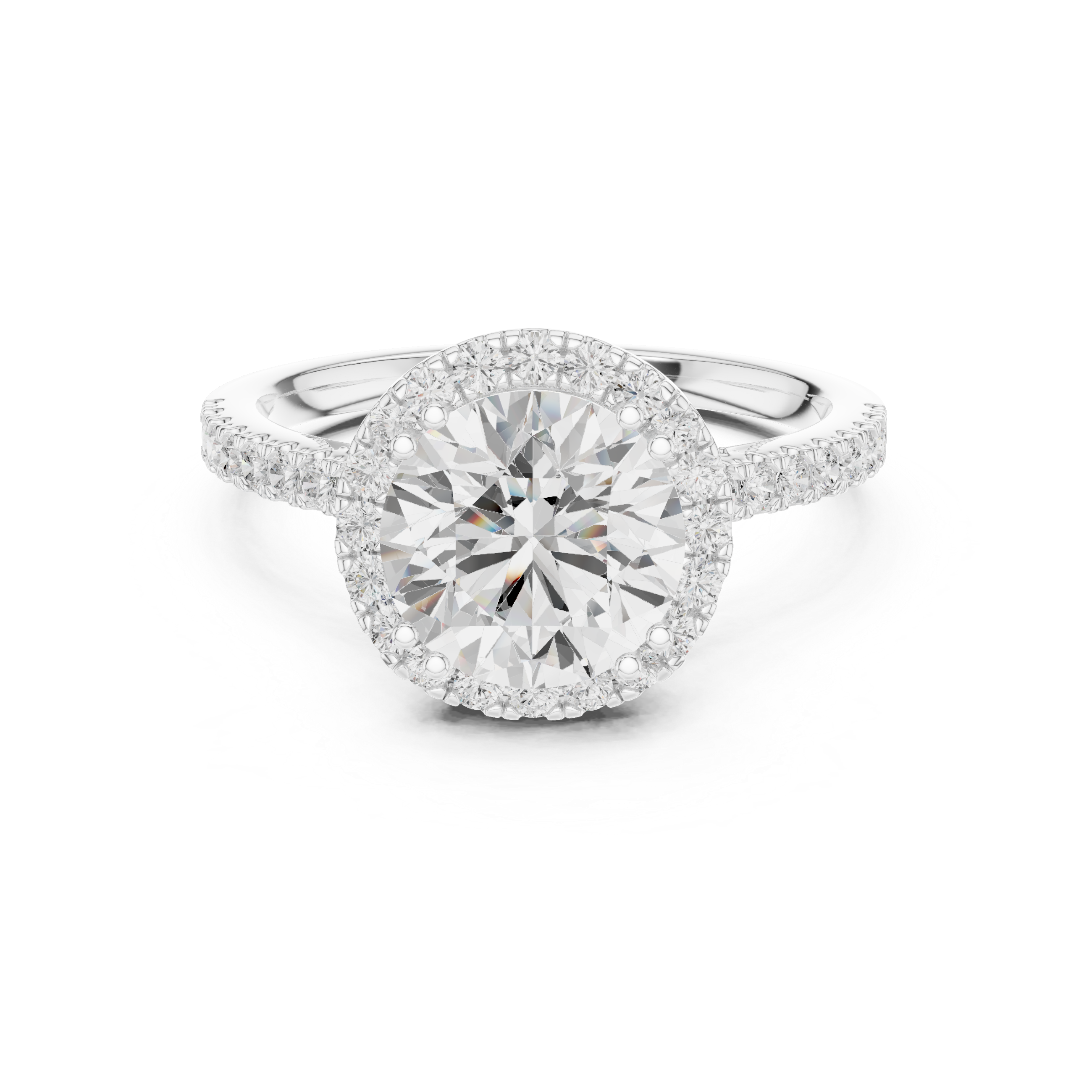 Round Cut Halo Engagement Ring with Pavé Diamond Band