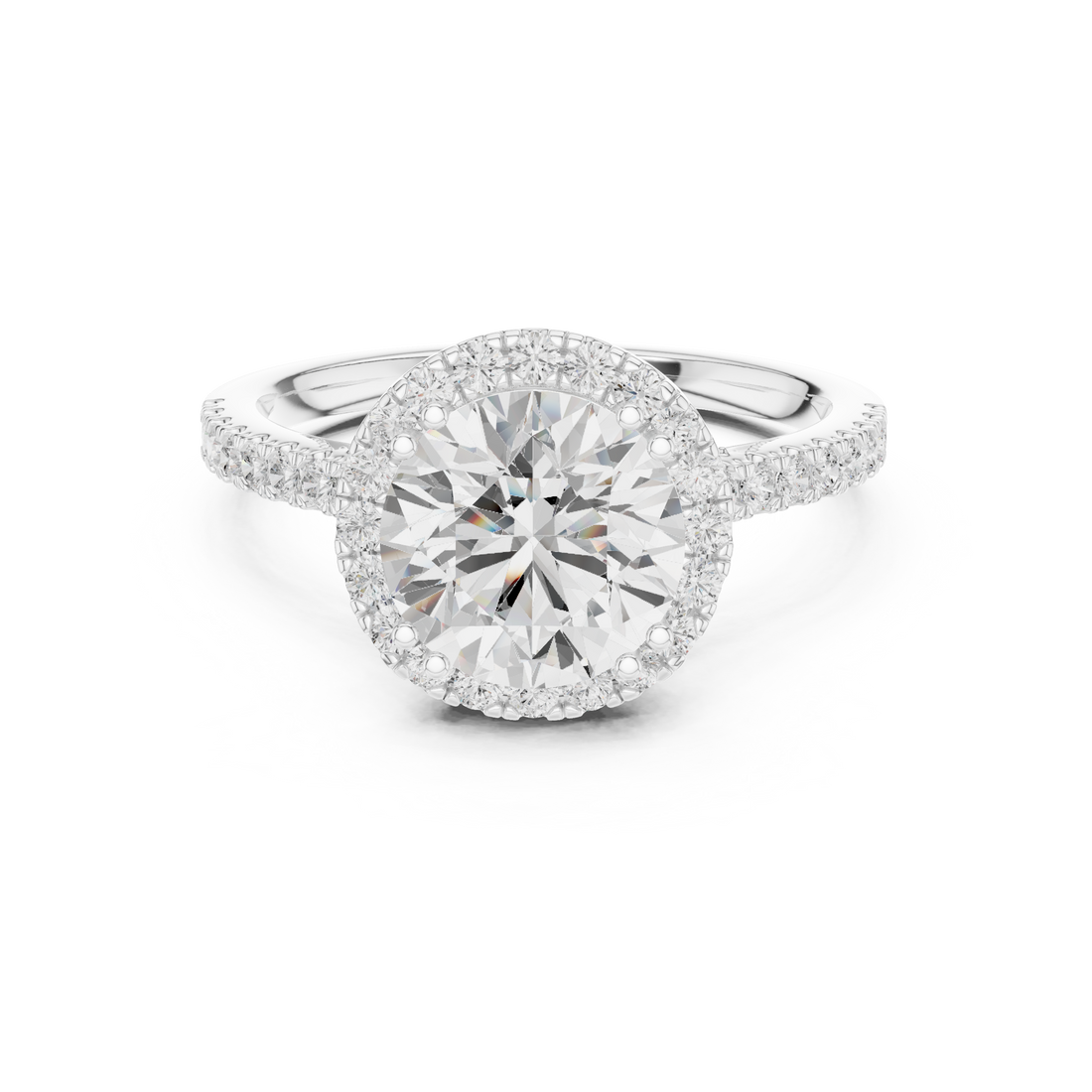 Round Cut Halo Engagement Ring with Pavé Diamond Band