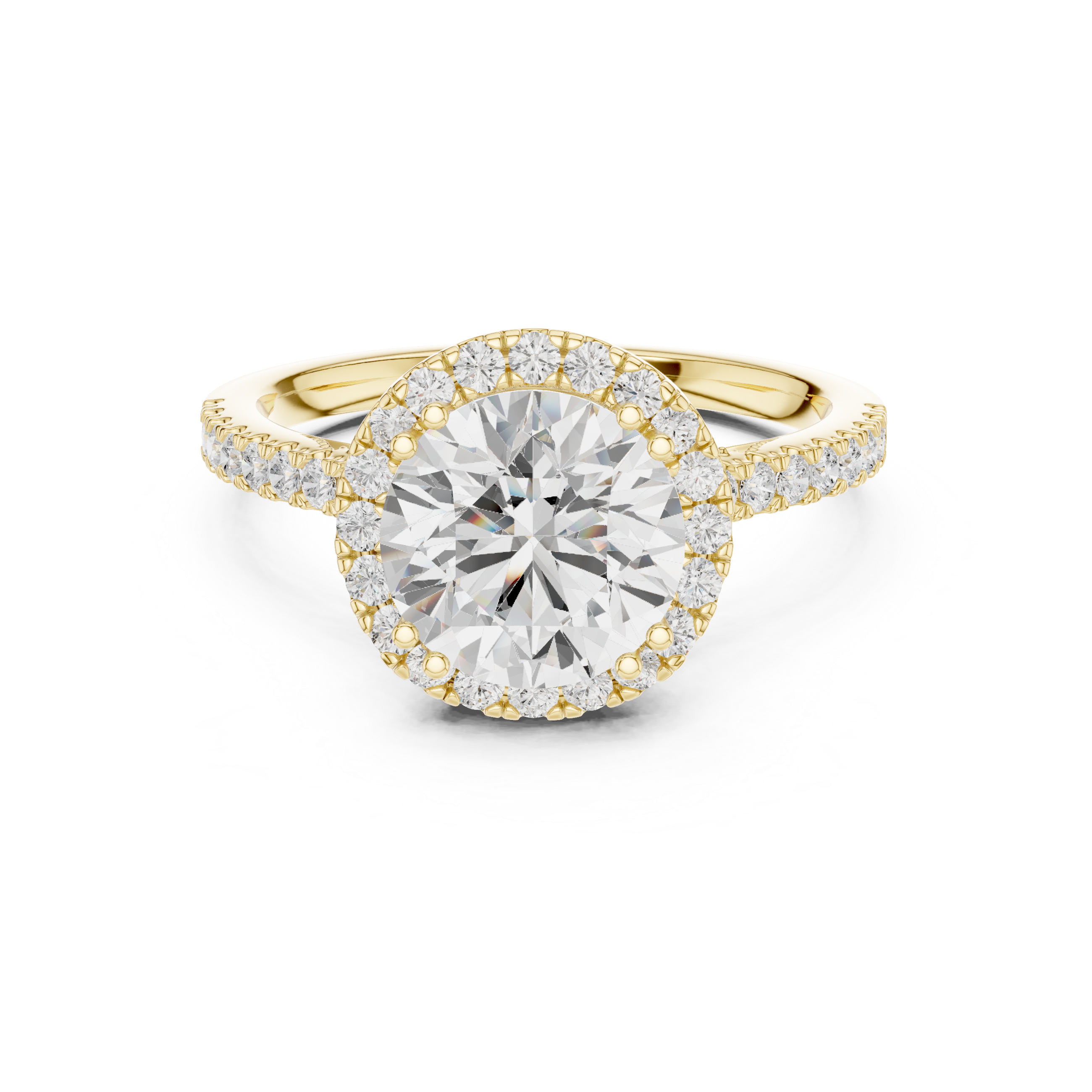 Round Cut Halo Engagement Ring with Pavé Diamond Band