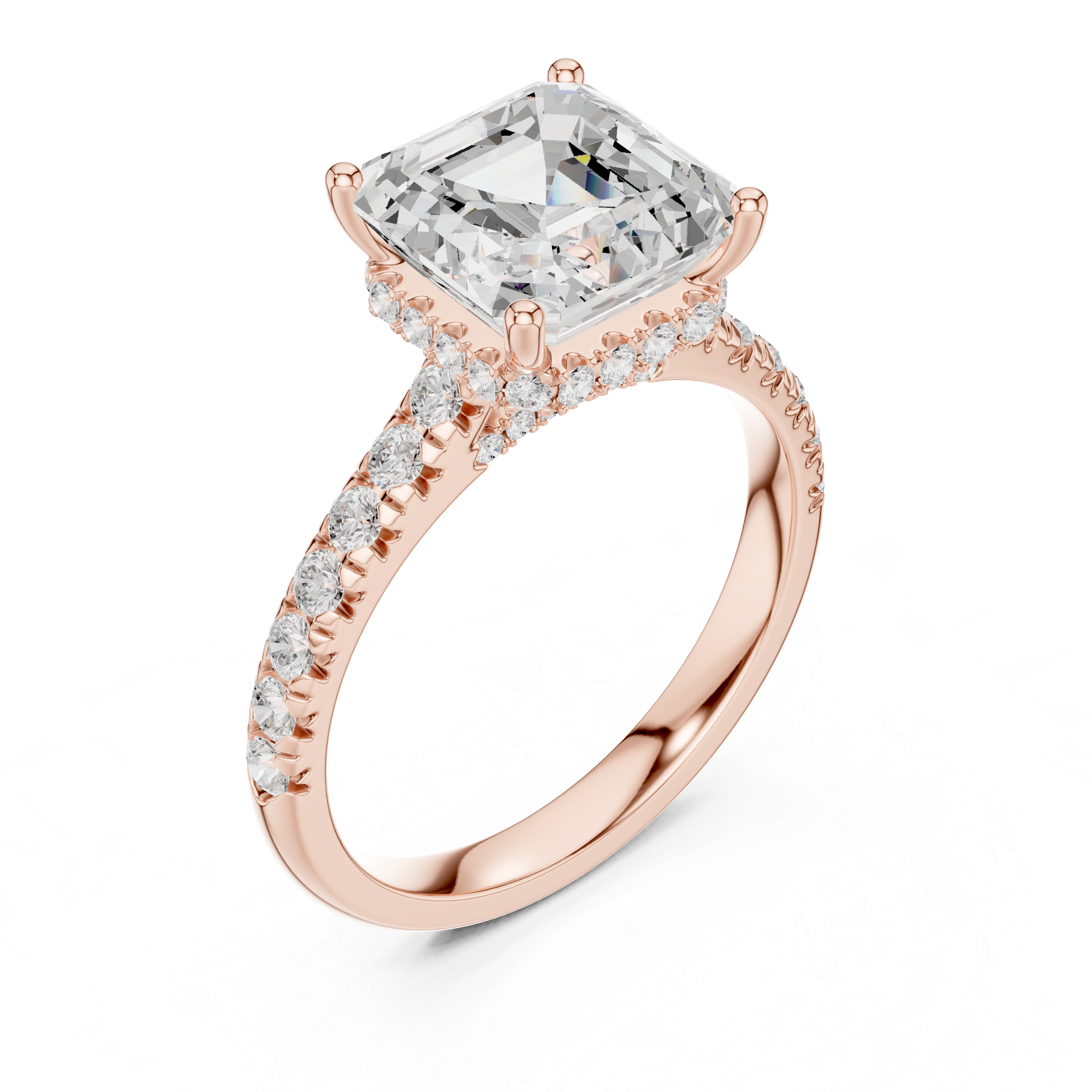 Asscher Cut Solitaire Engagement Ring with Split Shank Pavé Diamond Band