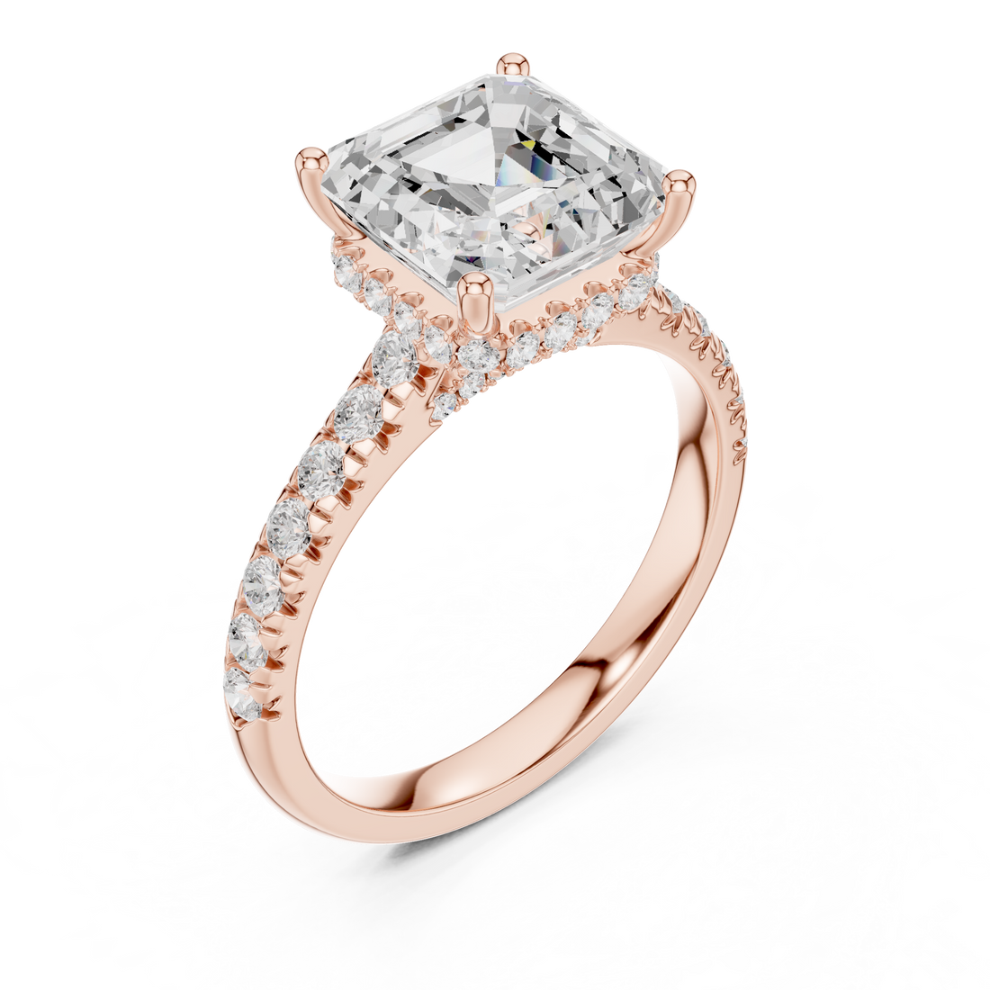 Asscher Cut Solitaire Engagement Ring with Split Shank Pavé Diamond Band