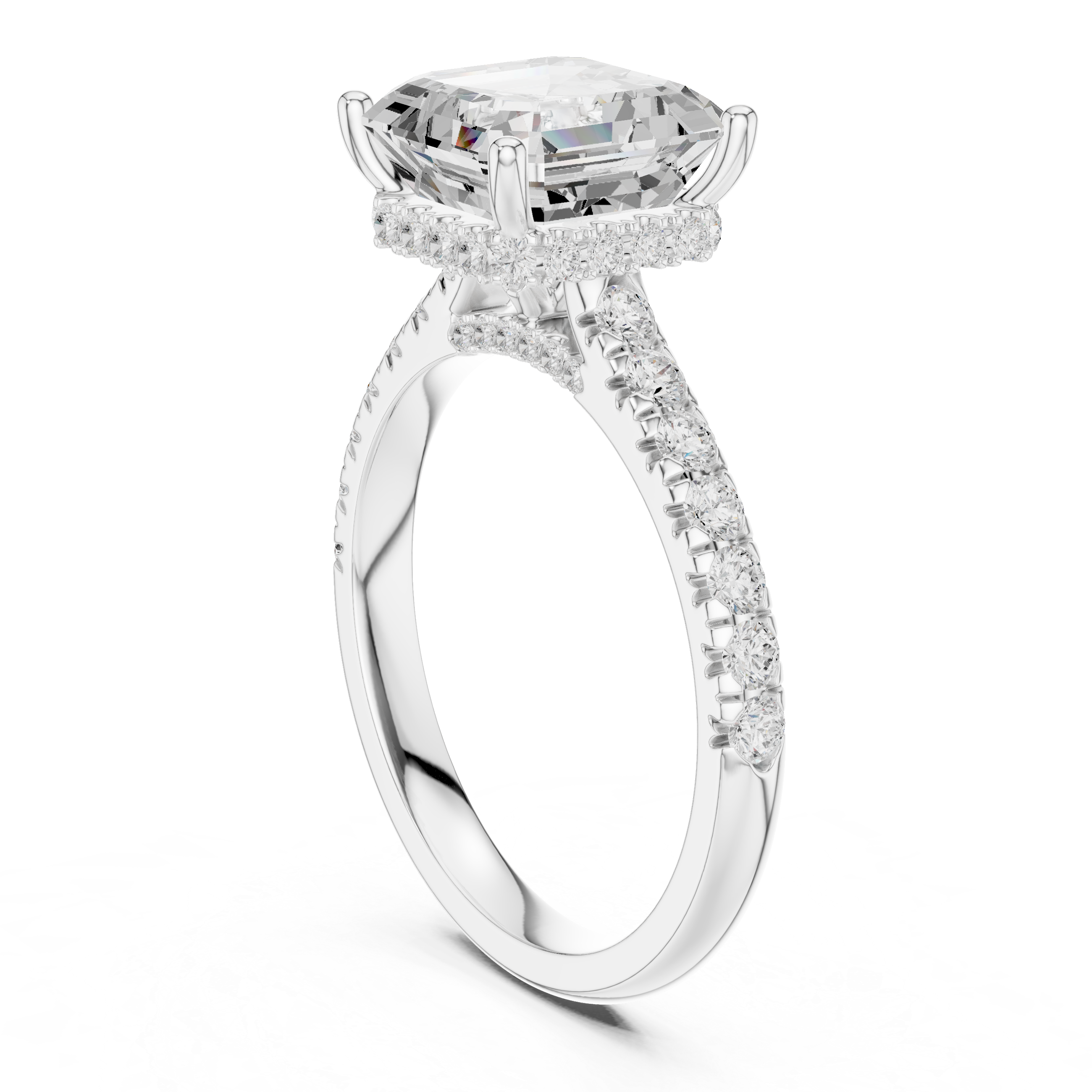 Asscher Cut Solitaire Engagement Ring with Split Shank Pavé Diamond Band