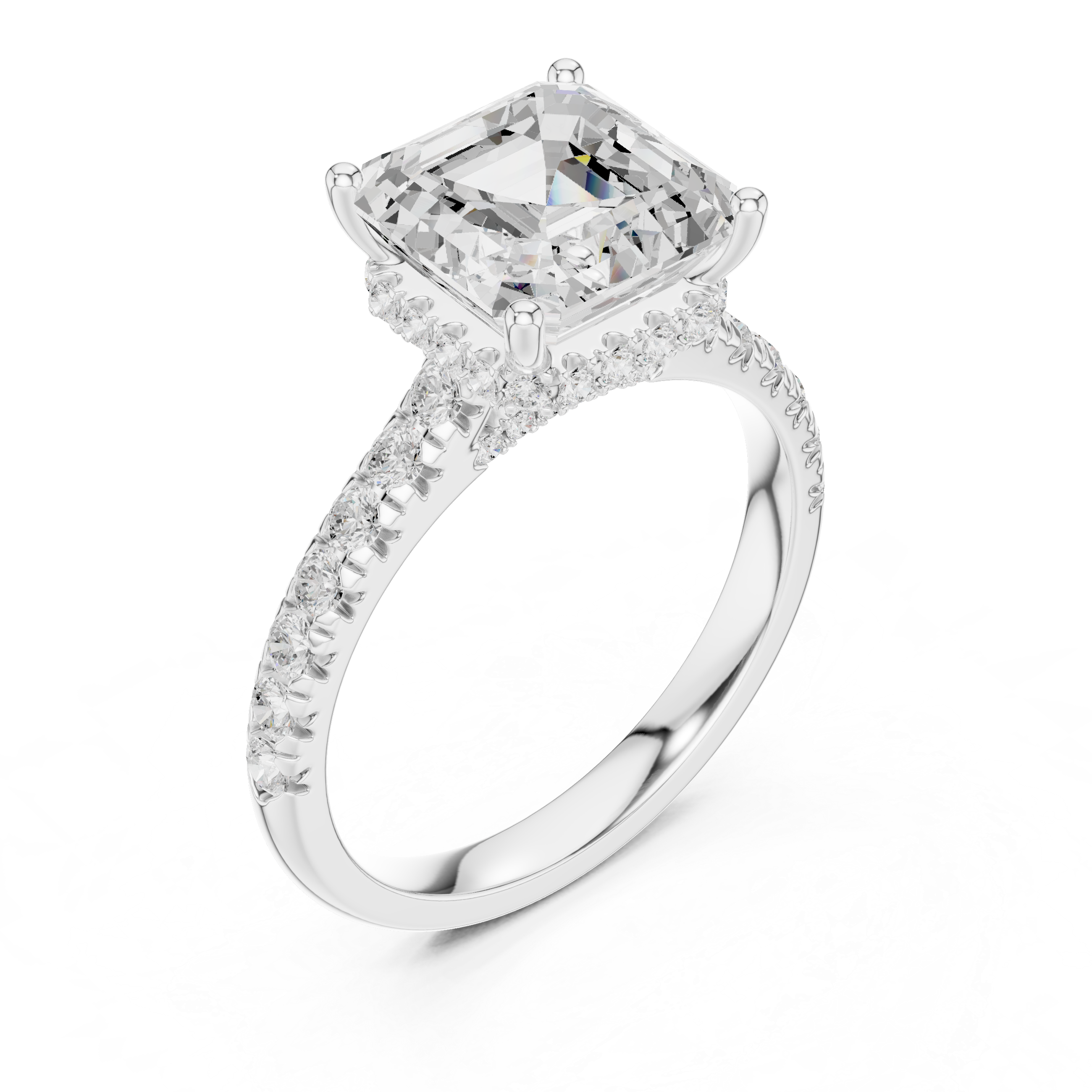 Asscher Cut Solitaire Engagement Ring with Split Shank Pavé Diamond Band