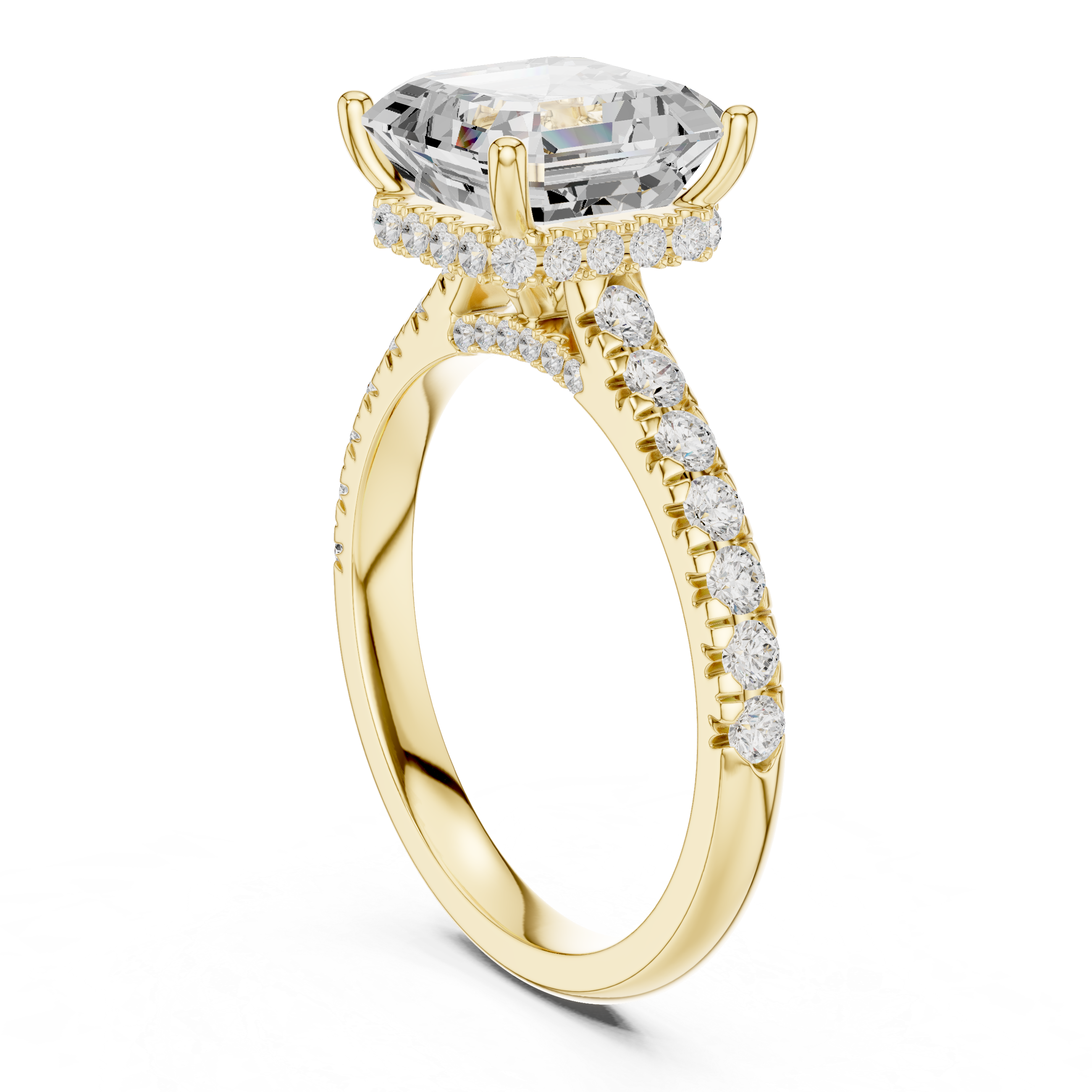 Asscher Cut Solitaire Engagement Ring with Split Shank Pavé Diamond Band