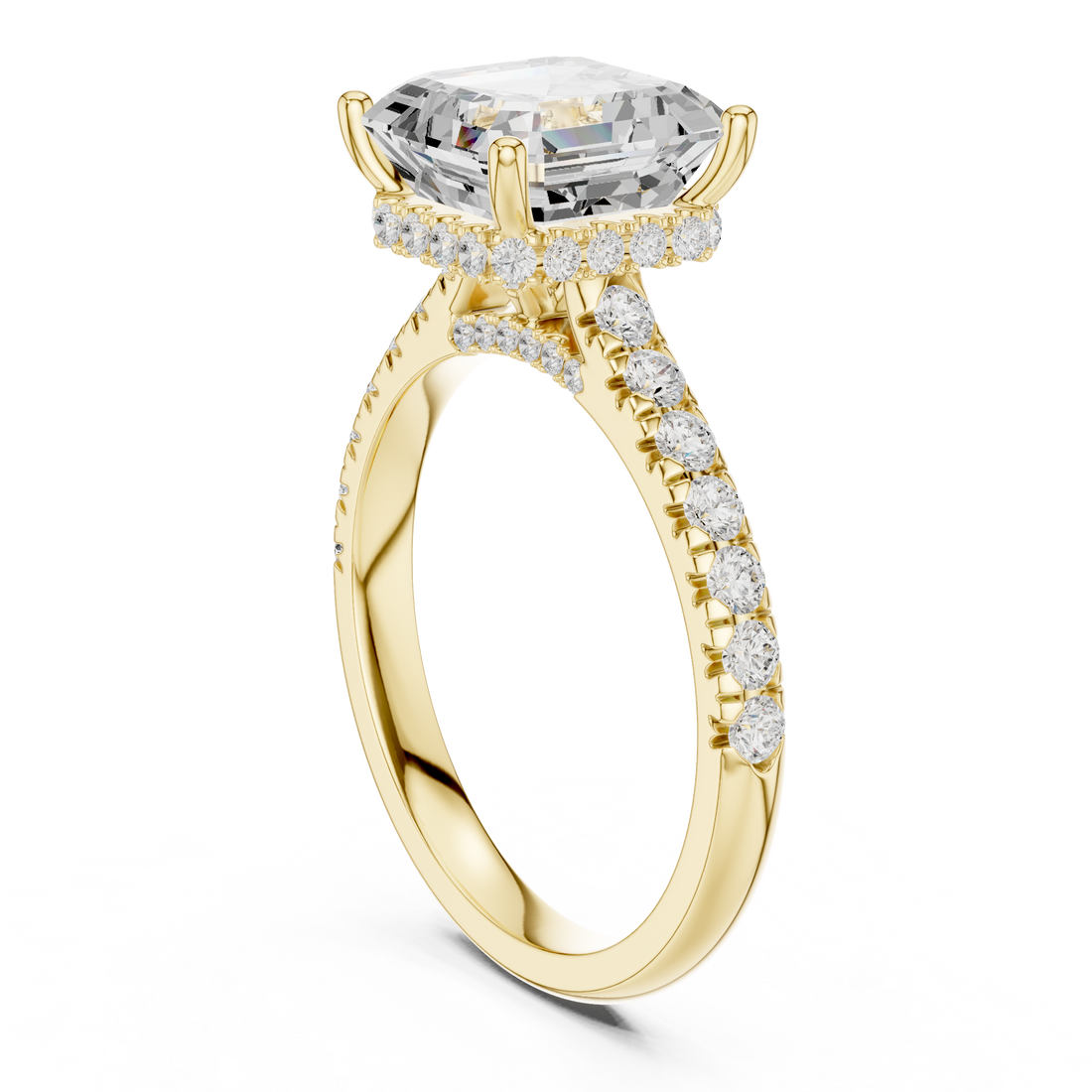 Asscher Cut Solitaire Engagement Ring with Split Shank Pavé Diamond Band