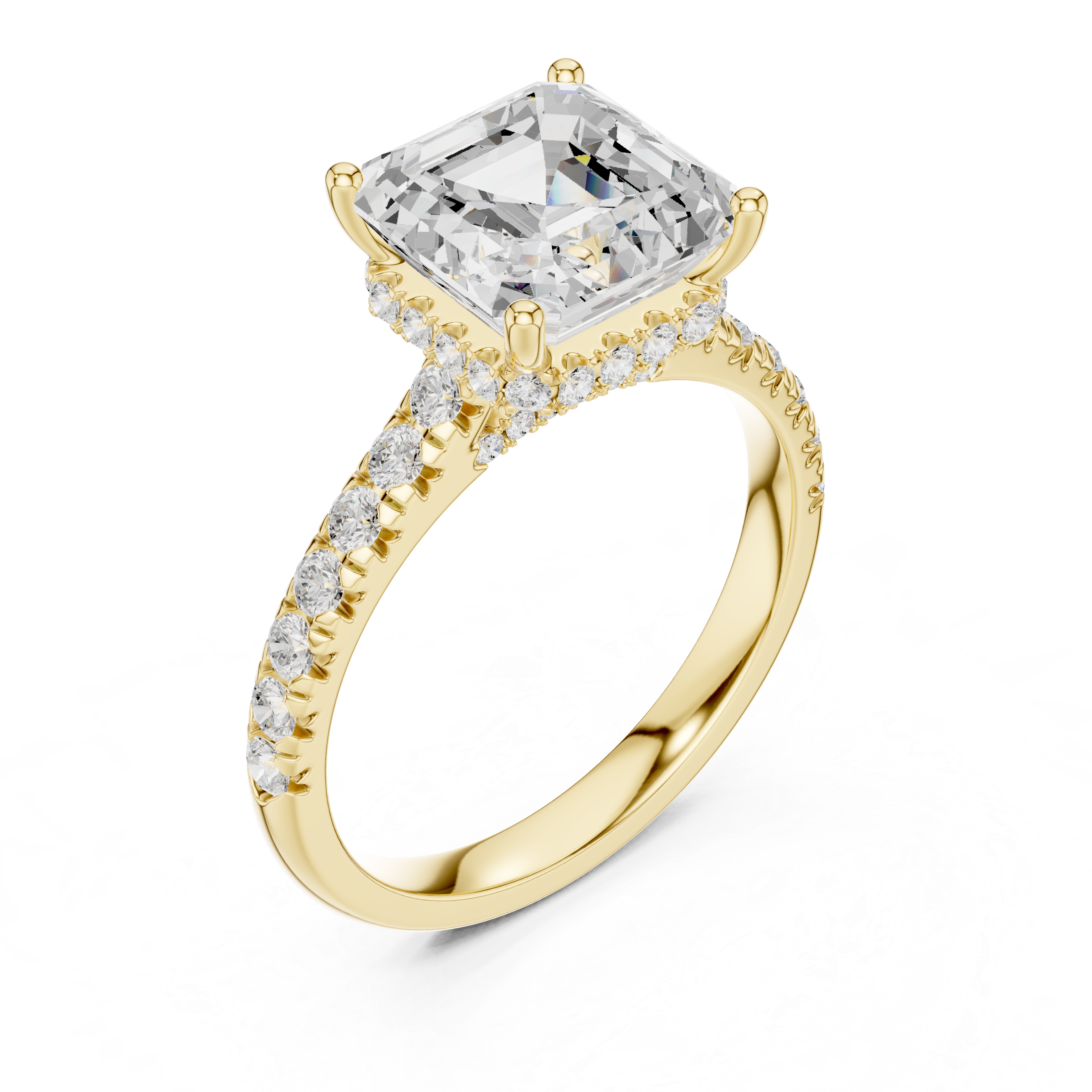 Asscher Cut Solitaire Engagement Ring with Split Shank Pavé Diamond Band