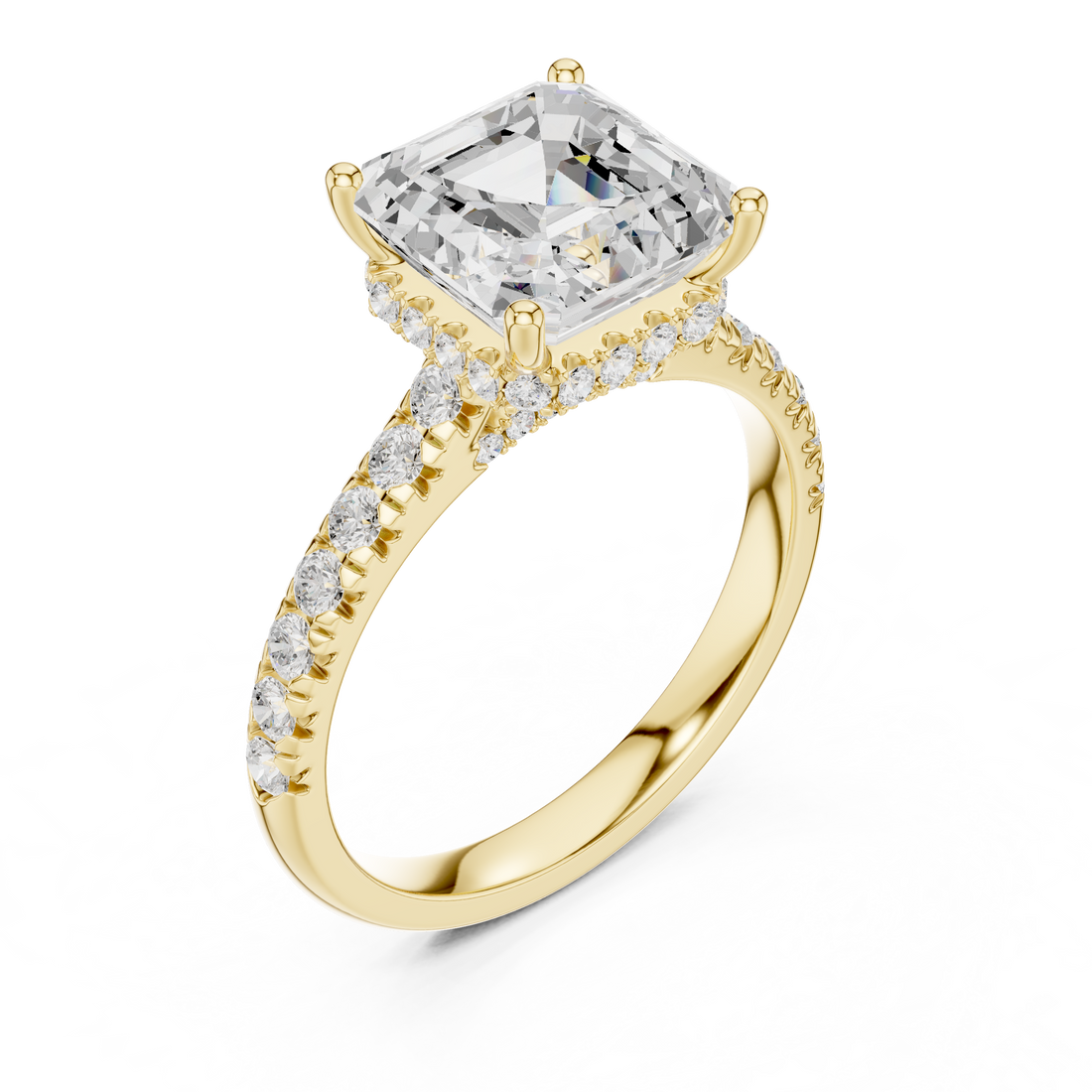 Asscher Cut Solitaire Engagement Ring with Split Shank Pavé Diamond Band