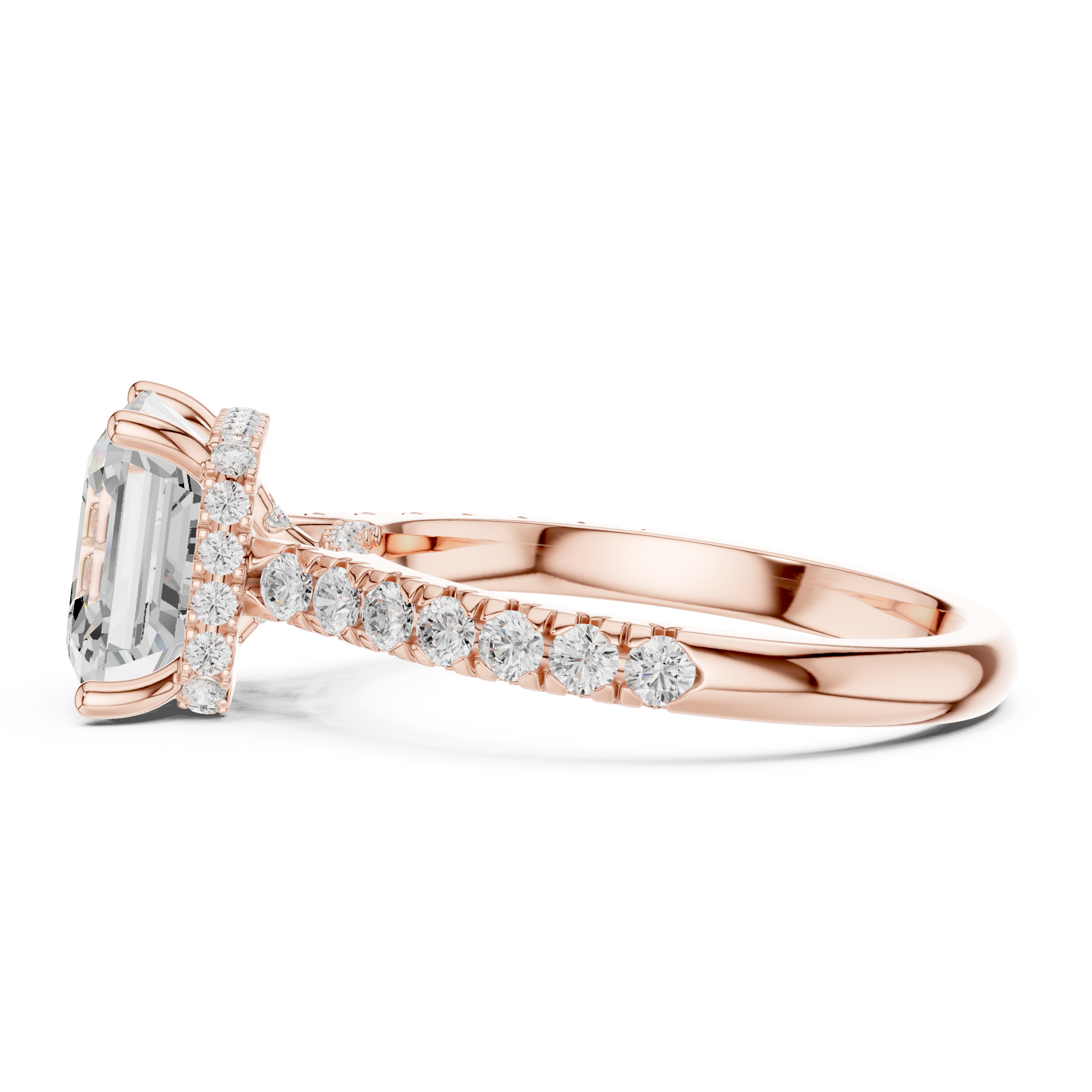 Asscher Cut Solitaire Engagement Ring with Split Shank Pavé Diamond Band
