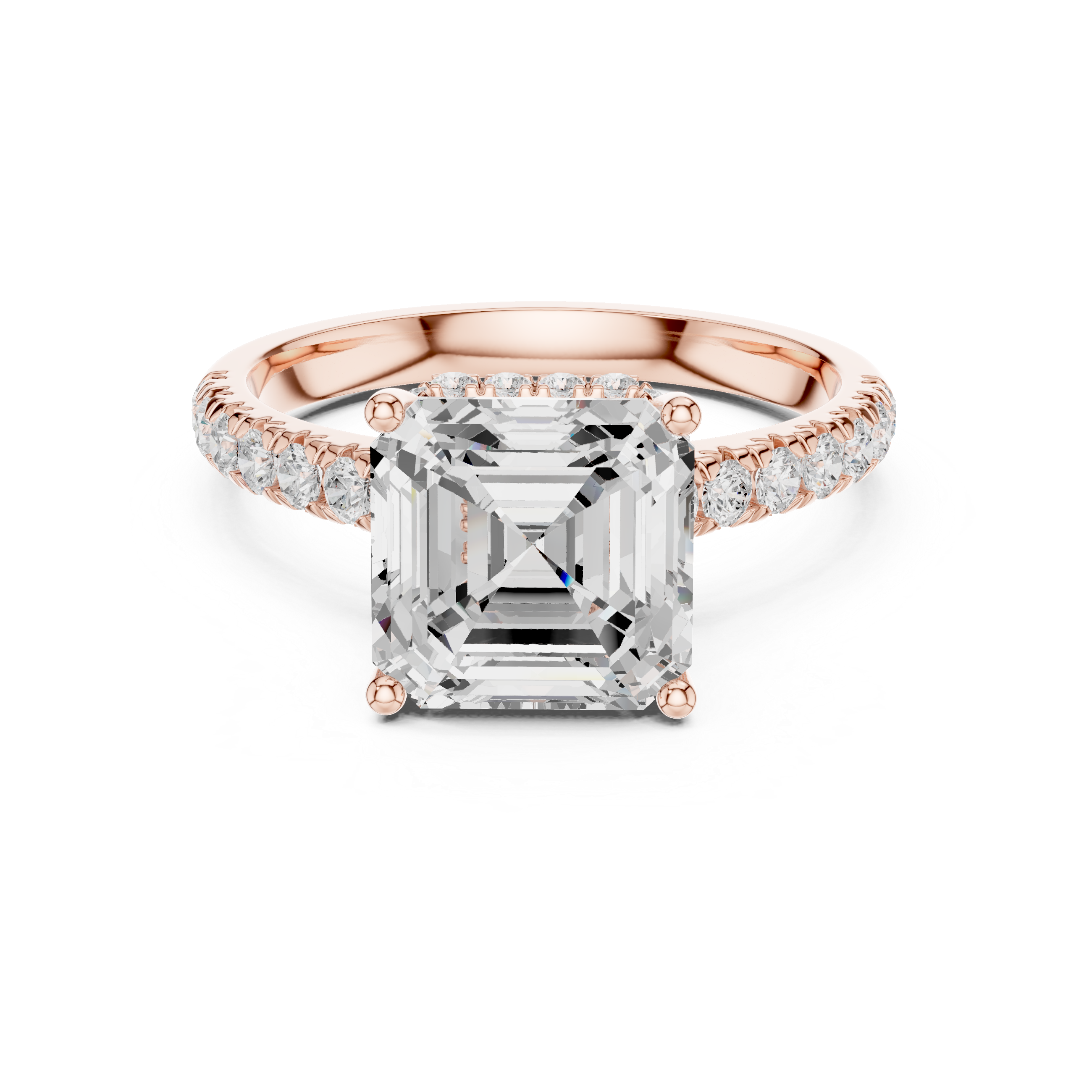 Asscher Cut Solitaire Engagement Ring with Split Shank Pavé Diamond Band