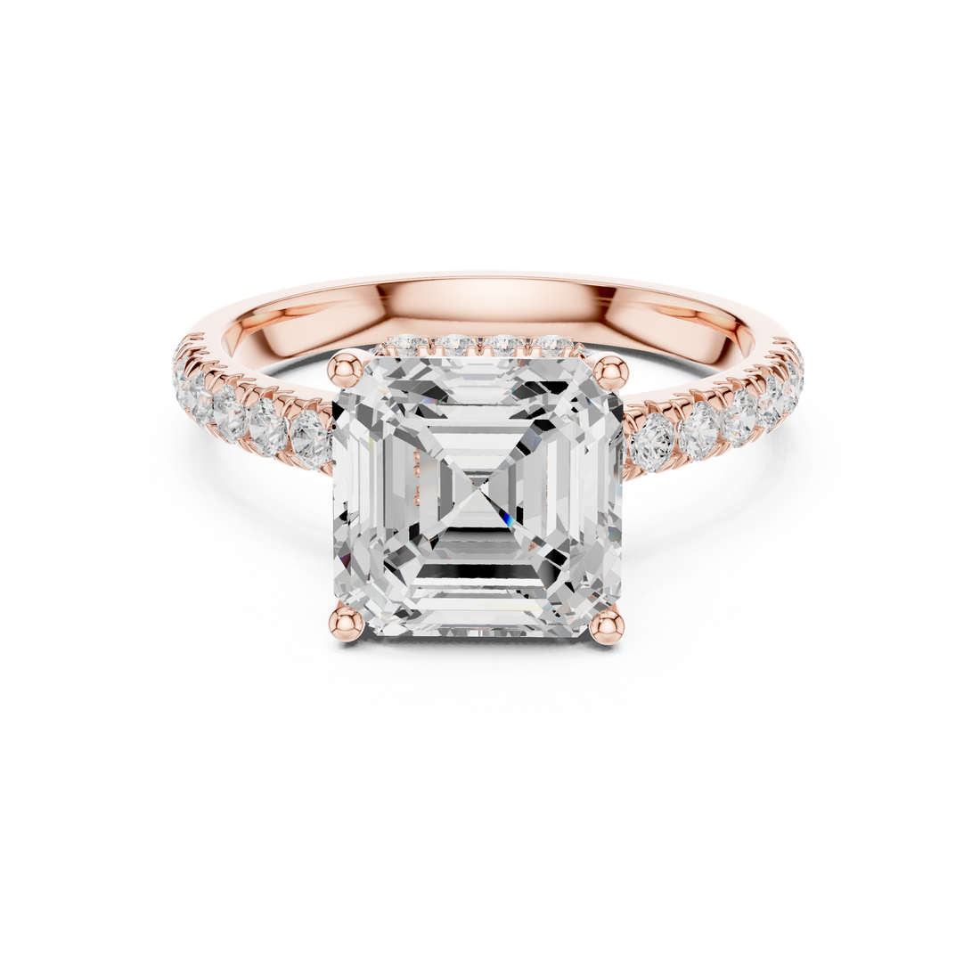 Asscher Cut Solitaire Engagement Ring with Split Shank Pavé Diamond Band