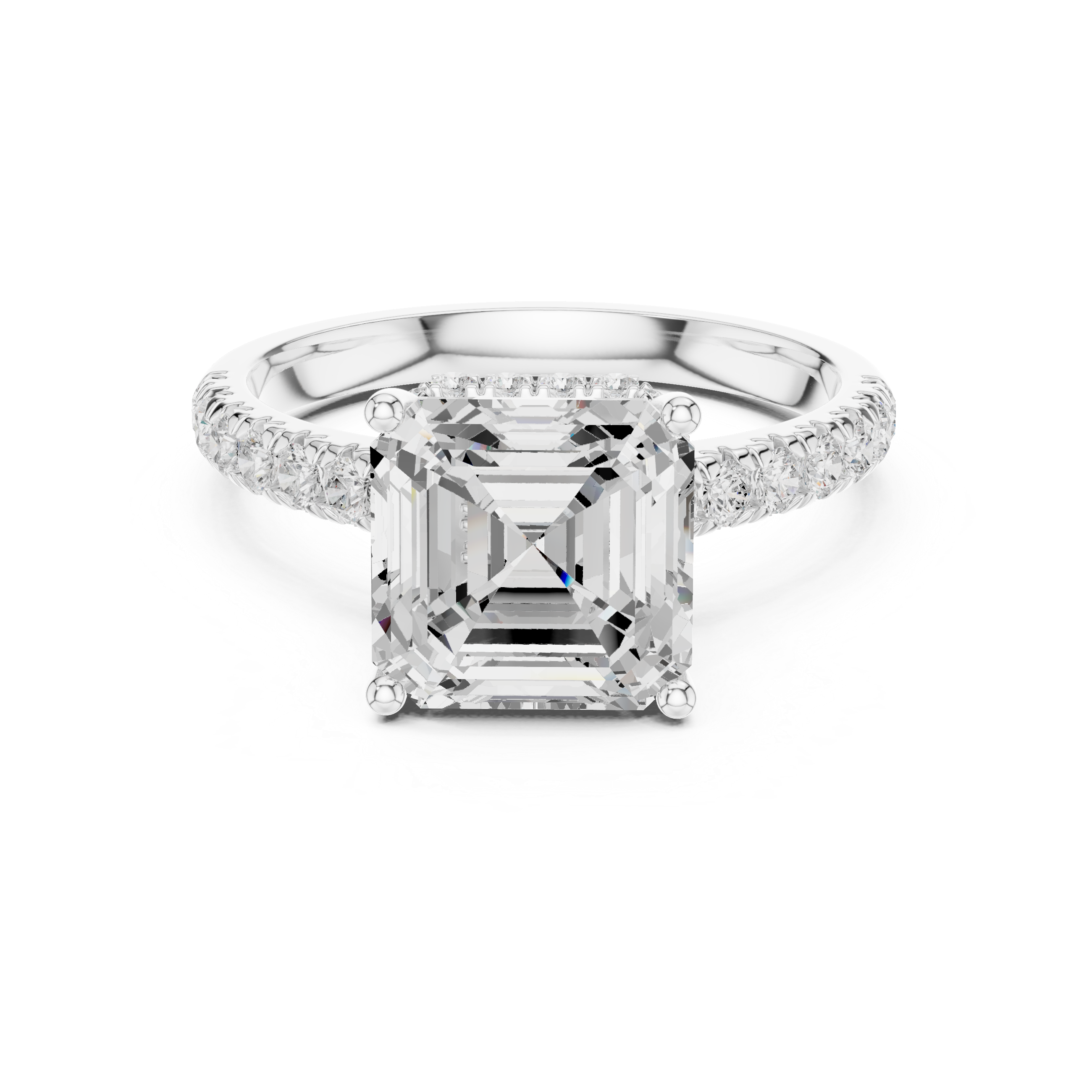 Asscher Cut Solitaire Engagement Ring with Split Shank Pavé Diamond Band