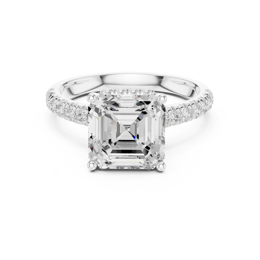 Asscher Cut Solitaire Engagement Ring with Split Shank Pavé Diamond Band
