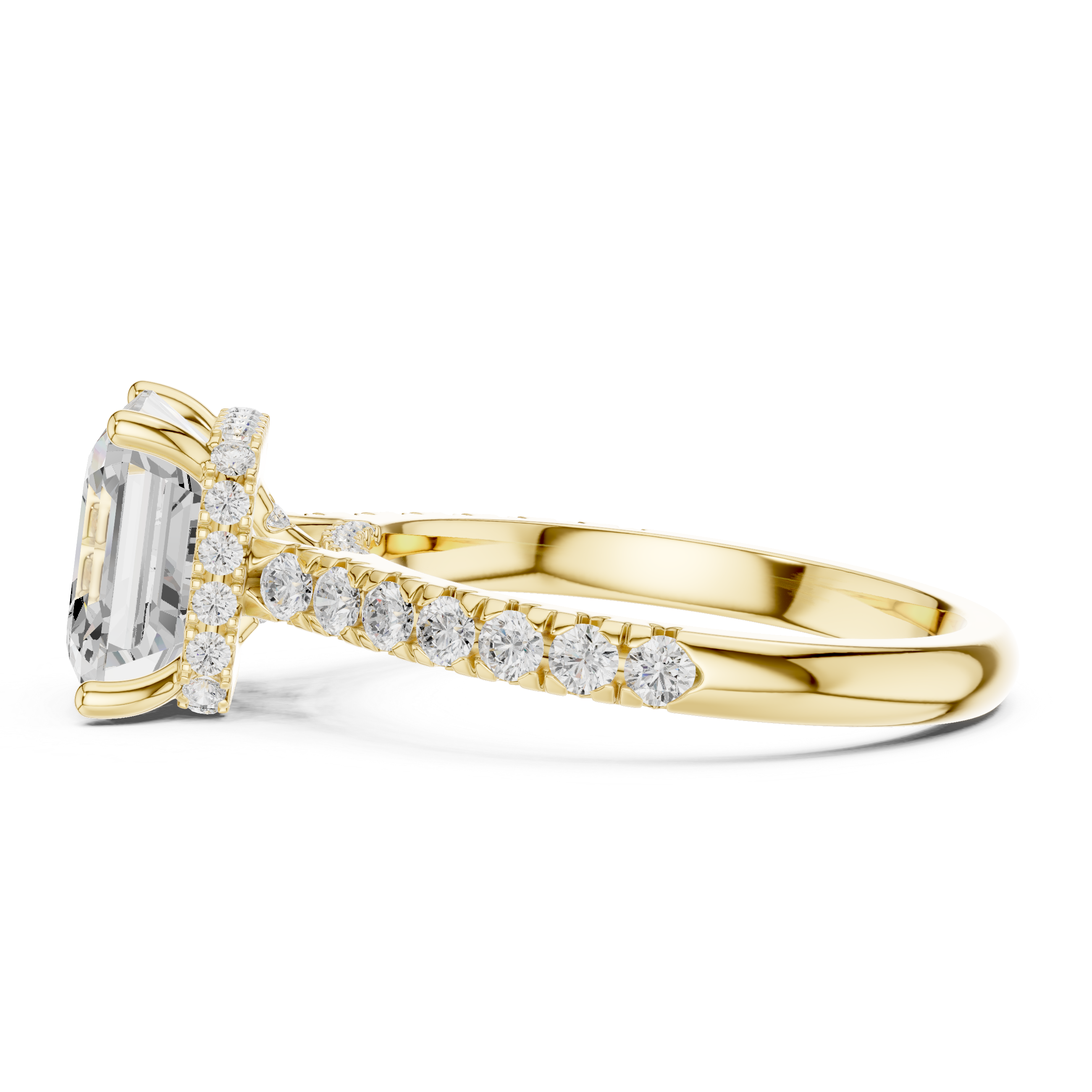 Asscher Cut Solitaire Engagement Ring with Split Shank Pavé Diamond Band