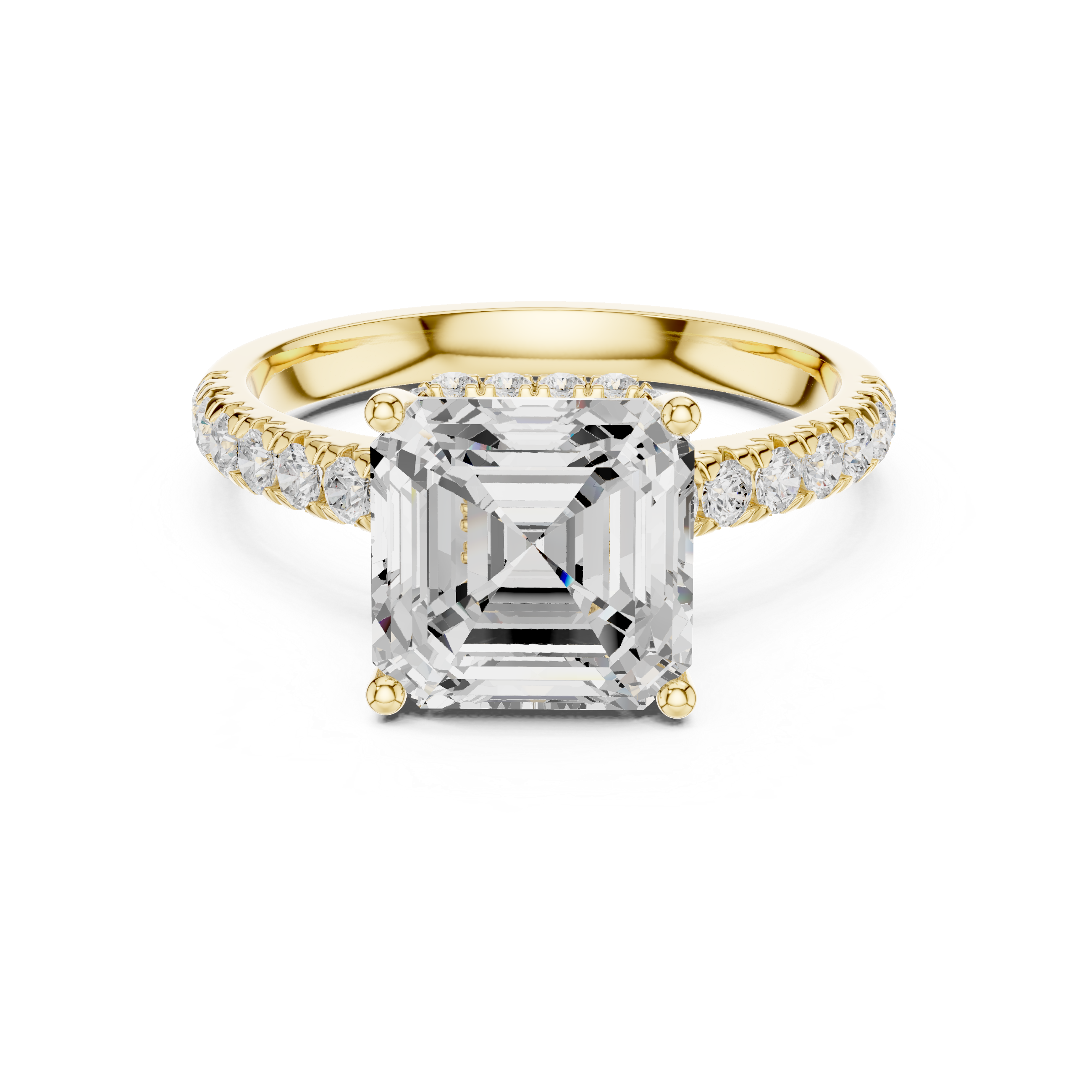 Asscher Cut Solitaire Engagement Ring with Split Shank Pavé Diamond Band