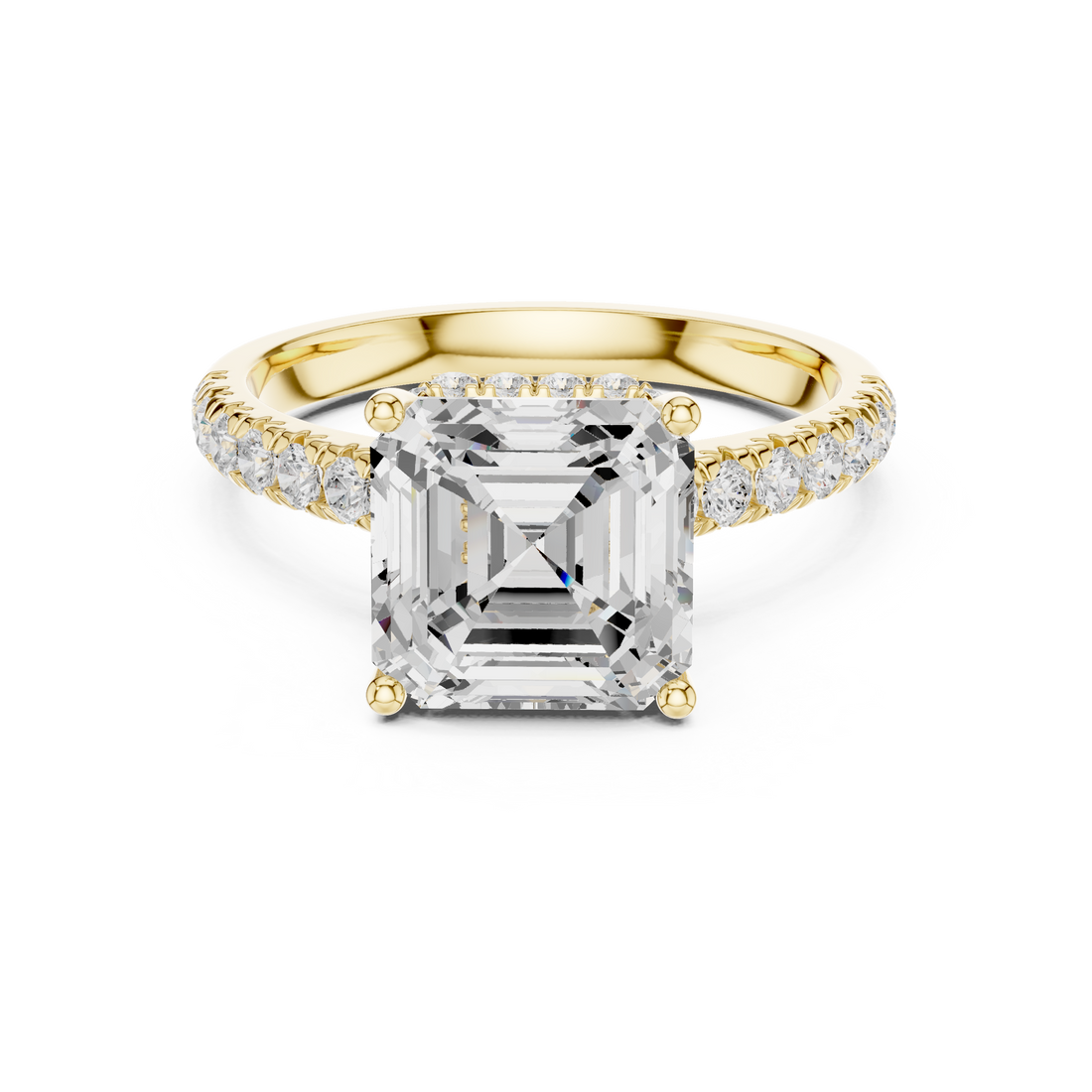 Asscher Cut Solitaire Engagement Ring with Split Shank Pavé Diamond Band