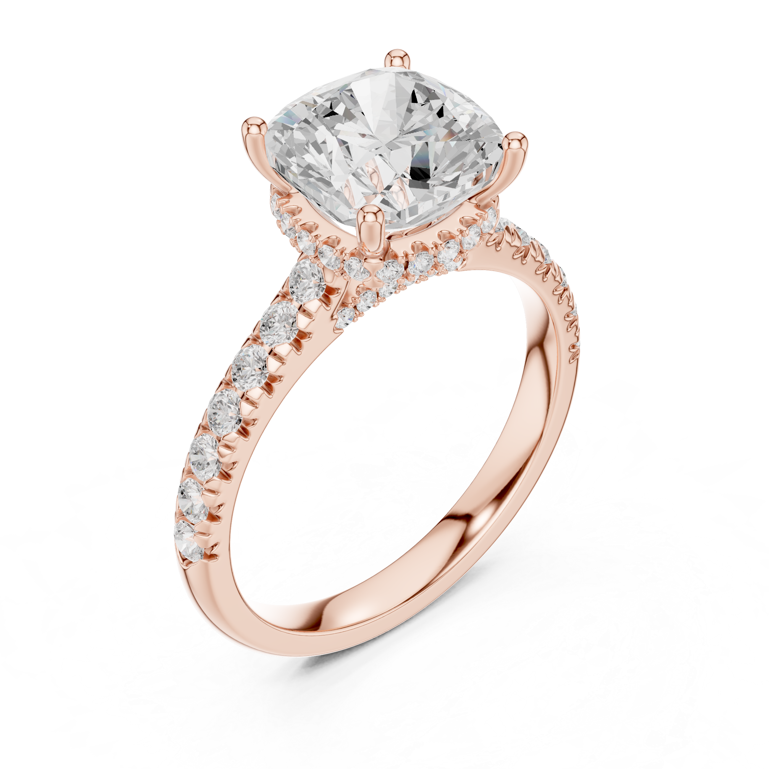 Cushion Cut Solitaire Engagement Ring with Split Shank Pavé Diamond Band
