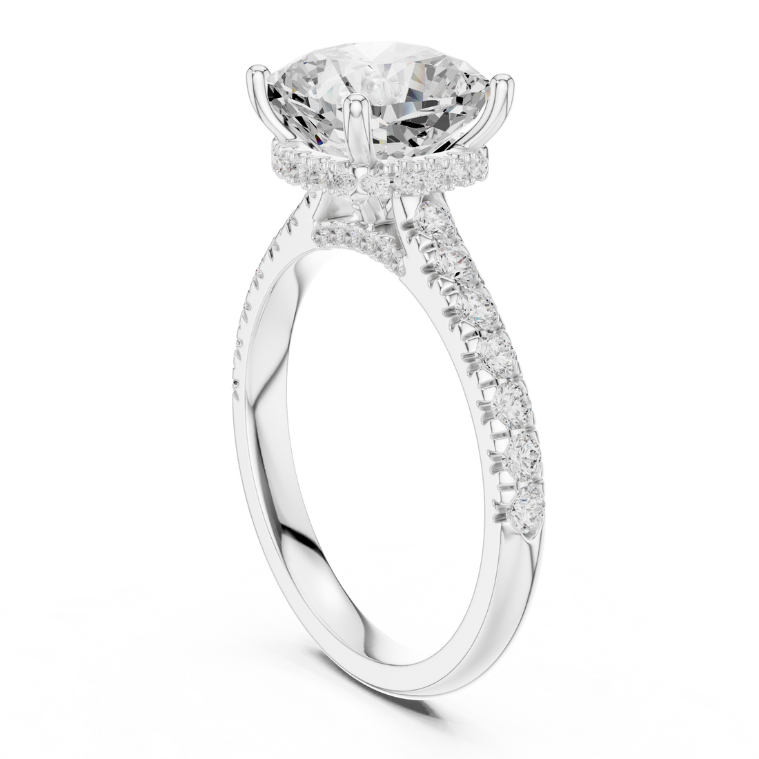 Cushion Cut Solitaire Engagement Ring with Split Shank Pavé Diamond Band