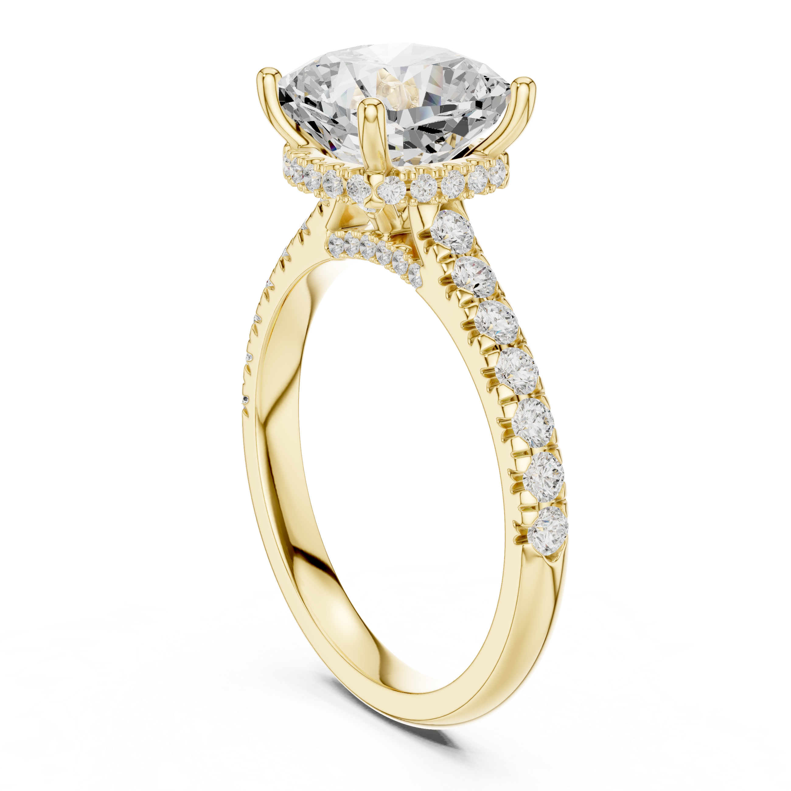 Cushion Cut Solitaire Engagement Ring with Split Shank Pavé Diamond Band