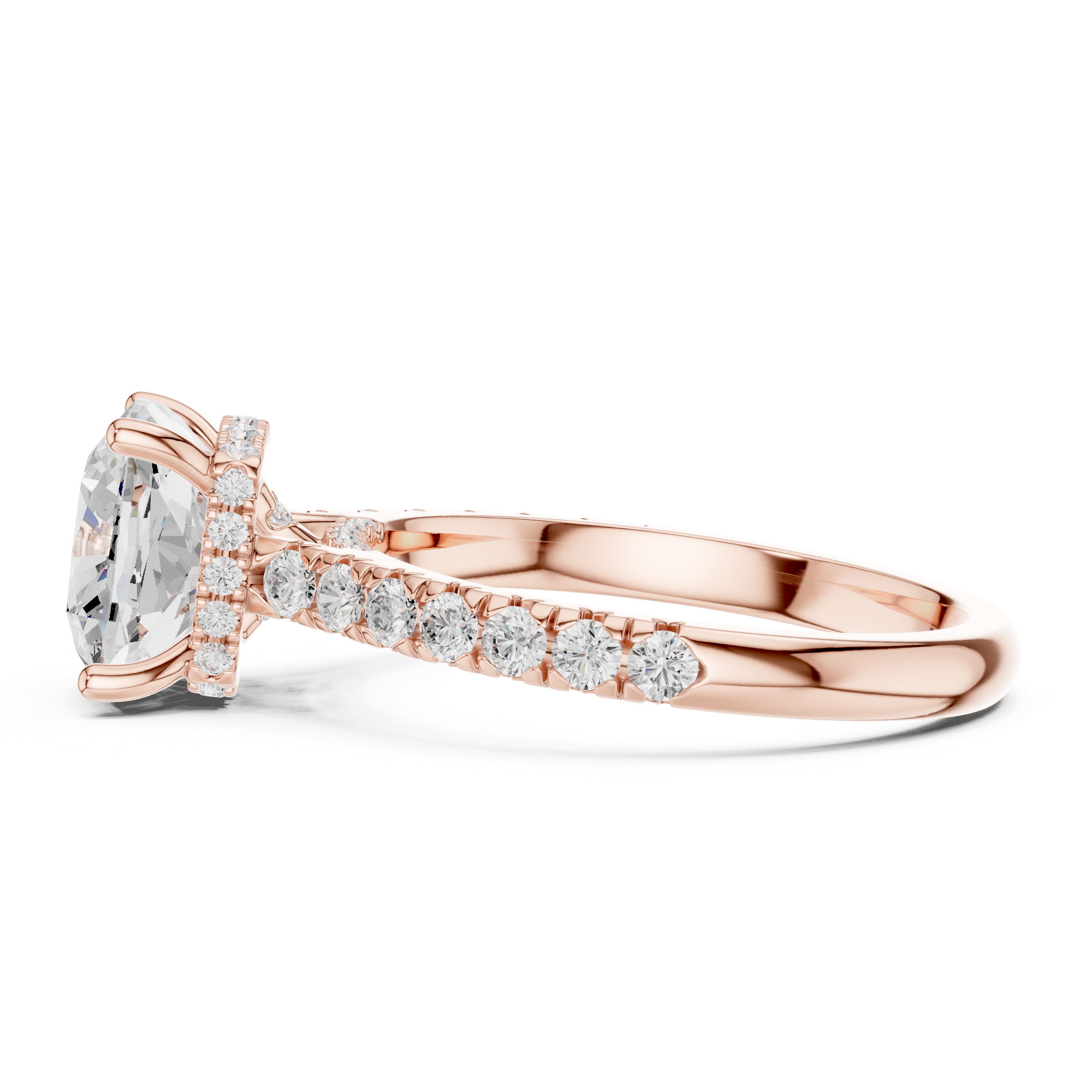 Cushion Cut Solitaire Engagement Ring with Split Shank Pavé Diamond Band