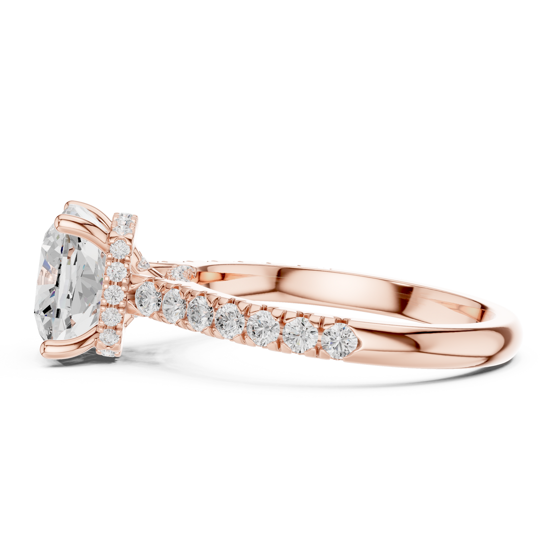 Cushion Cut Solitaire Engagement Ring with Split Shank Pavé Diamond Band