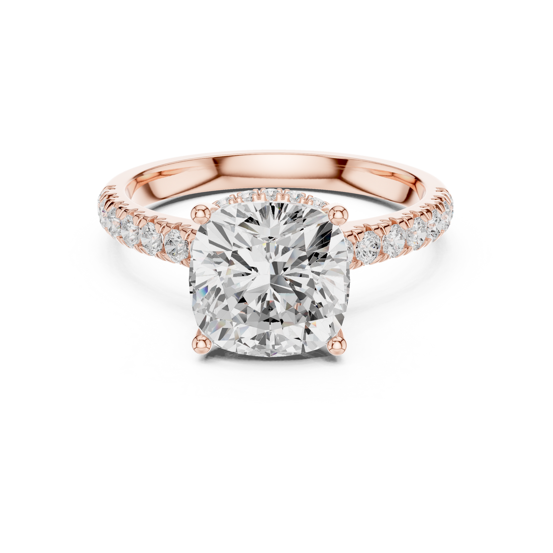 Cushion Cut Solitaire Engagement Ring with Split Shank Pavé Diamond Band