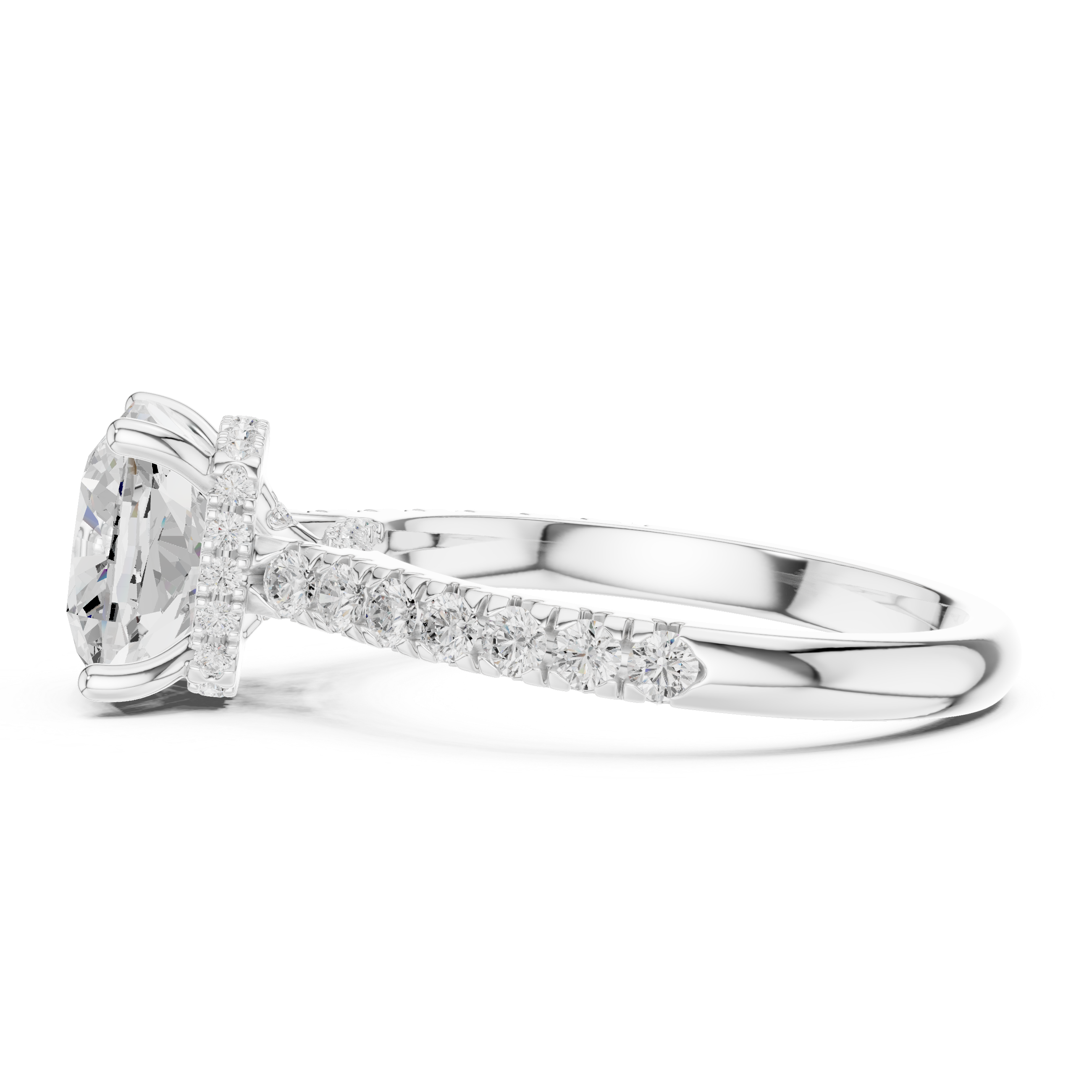Cushion Cut Solitaire Engagement Ring with Split Shank Pavé Diamond Band