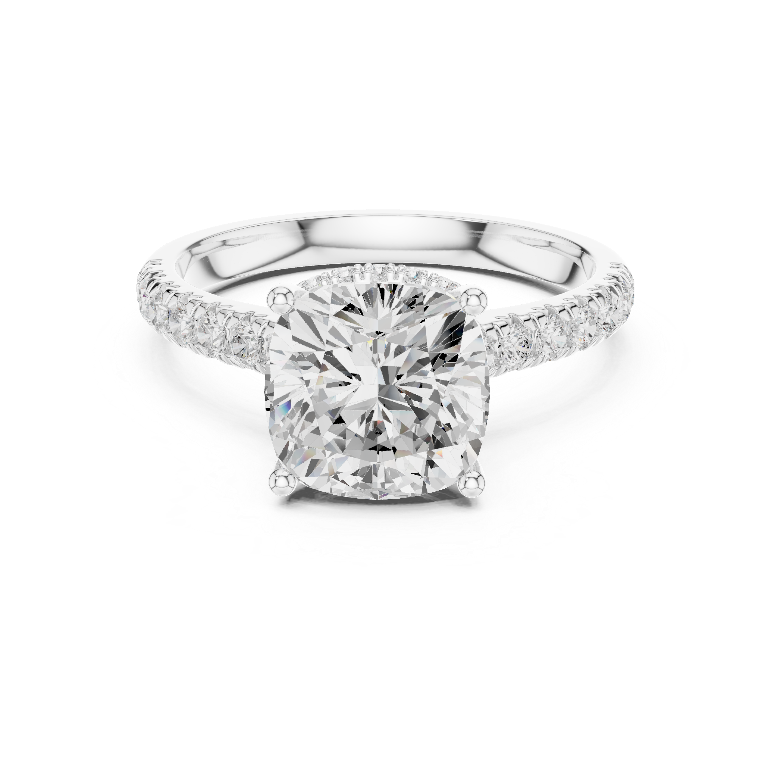 Cushion Cut Solitaire Engagement Ring with Split Shank Pavé Diamond Band