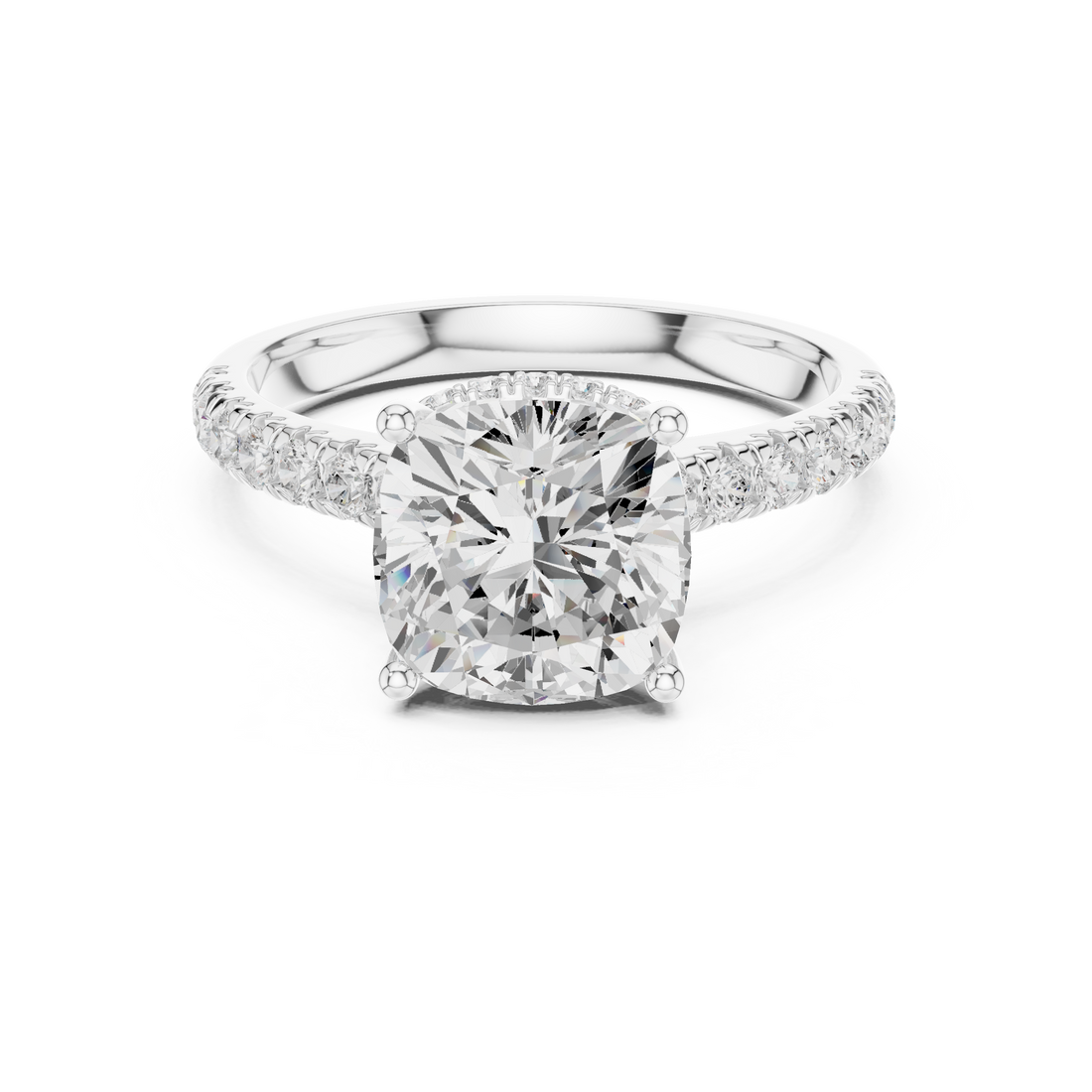 Cushion Cut Solitaire Engagement Ring with Split Shank Pavé Diamond Band