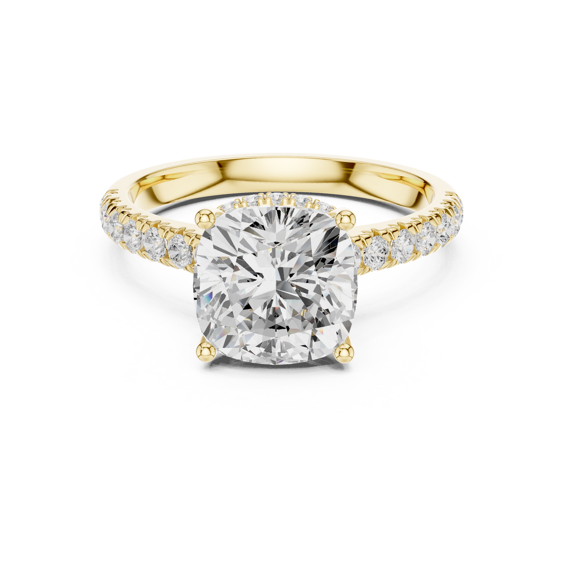 Cushion Cut Solitaire Engagement Ring with Split Shank Pavé Diamond Band