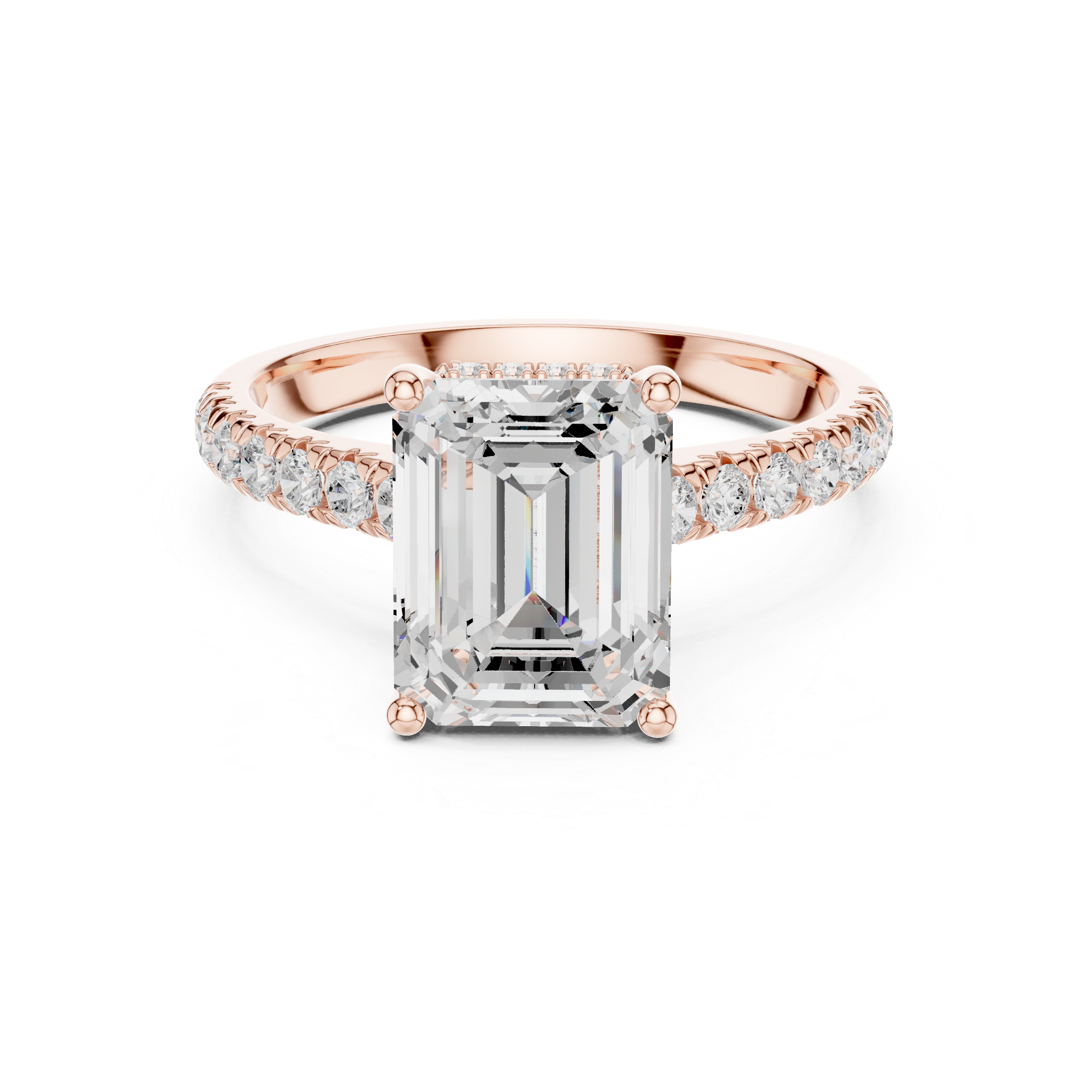 Emerald Cut Solitaire Engagement Ring with Split Shank Pavé Diamond Band