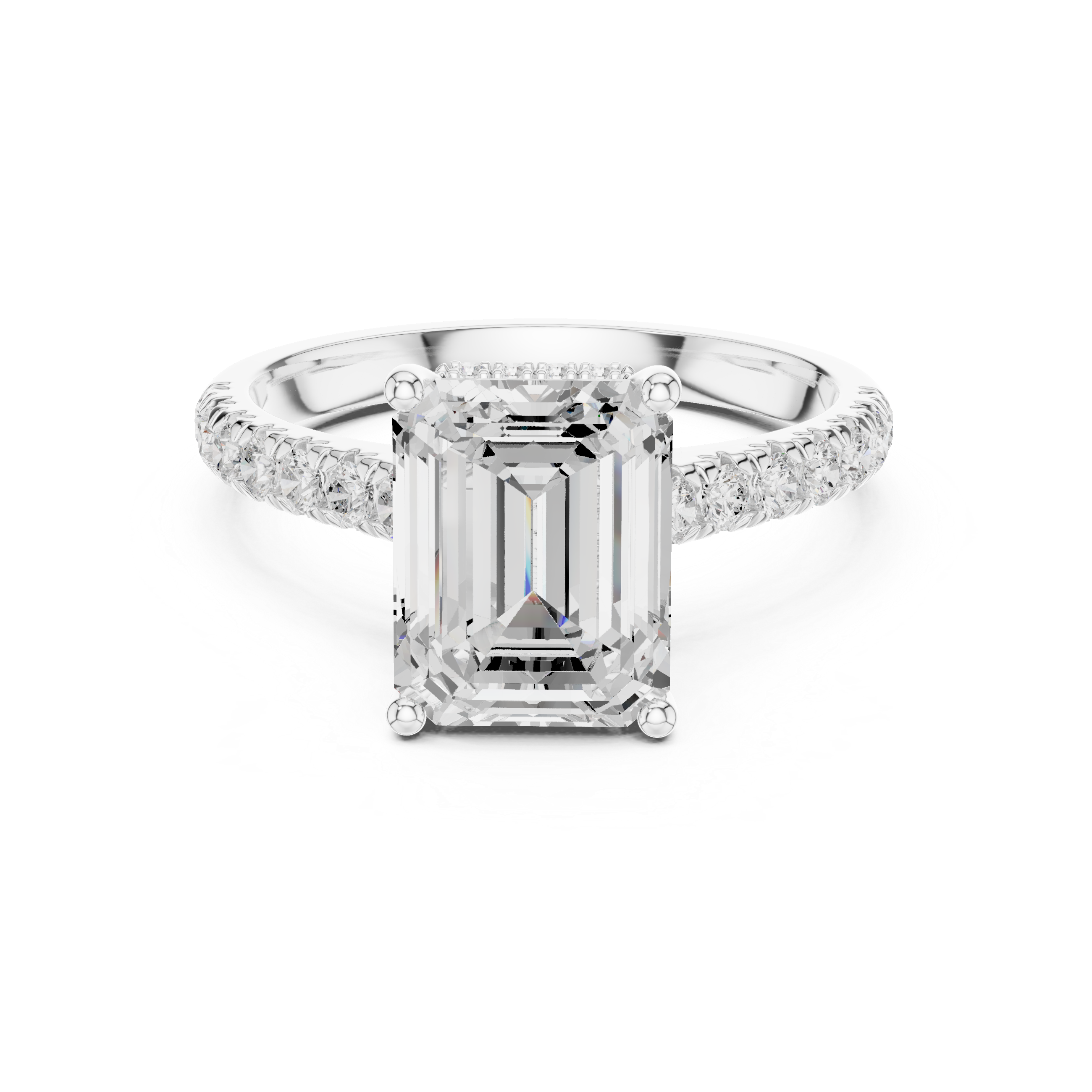 Emerald Cut Solitaire Engagement Ring with Split Shank Pavé Diamond Band