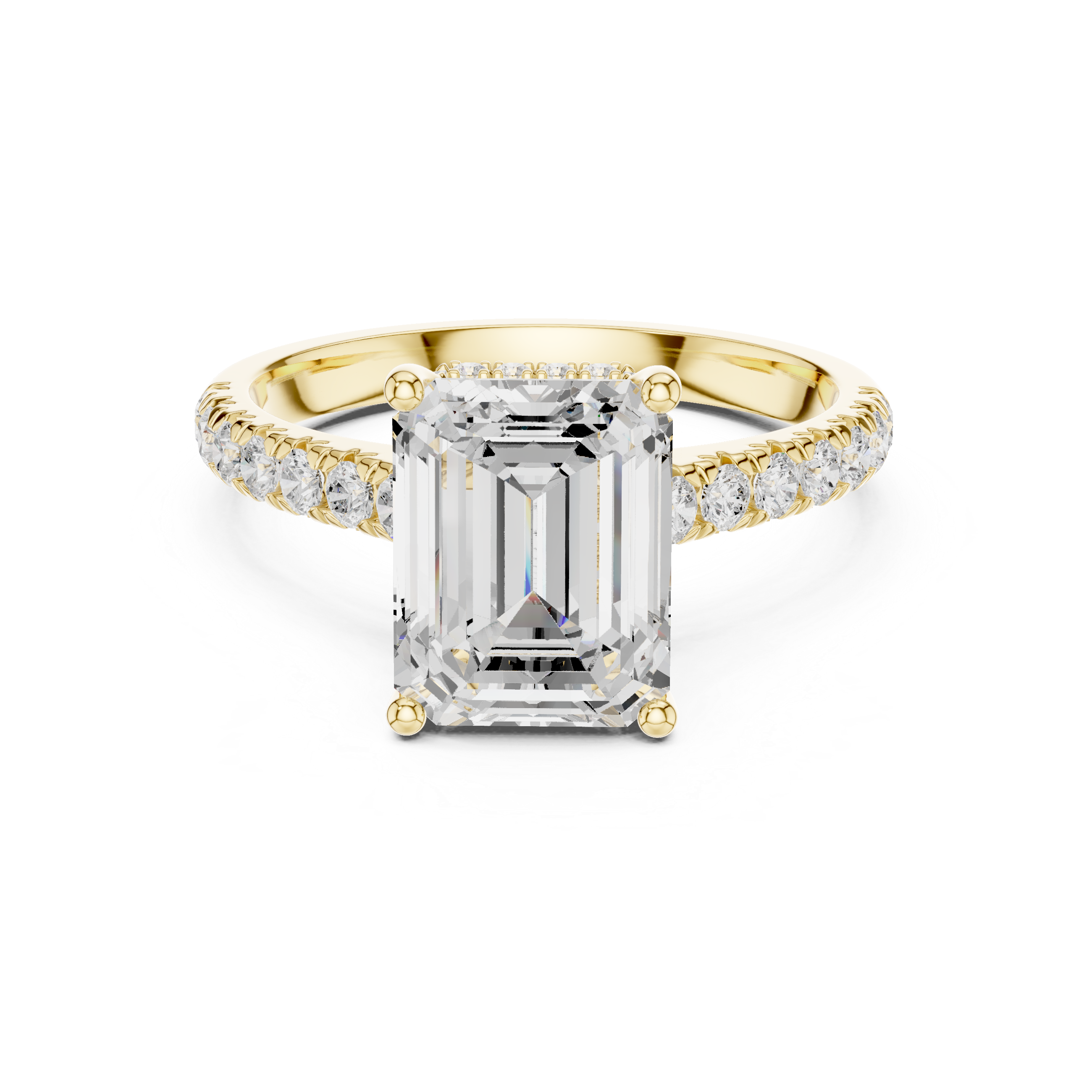 Emerald Cut Solitaire Engagement Ring with Split Shank Pavé Diamond Band