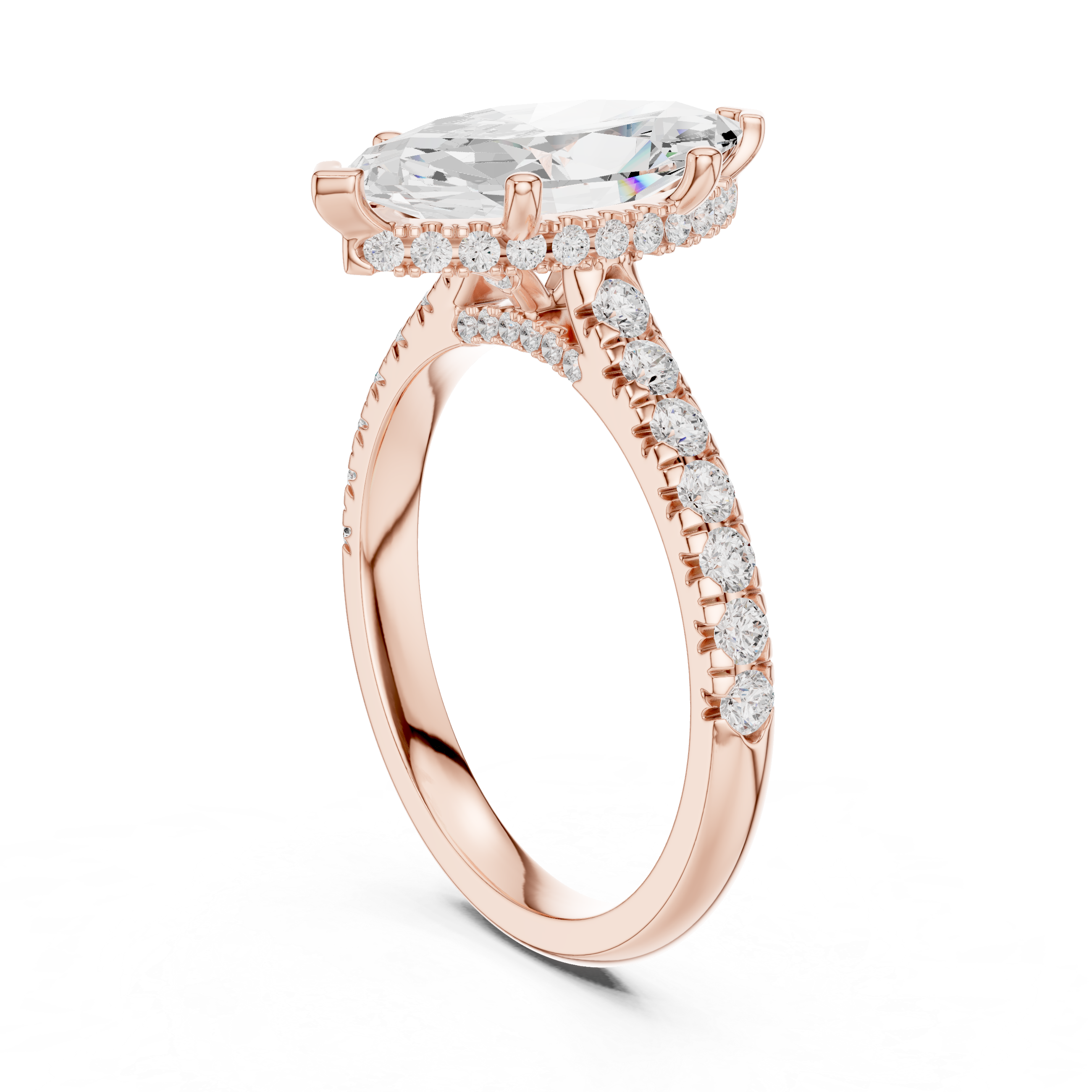 Marquise Cut Solitaire Engagement Ring with Split Shank Pavé Diamond Band