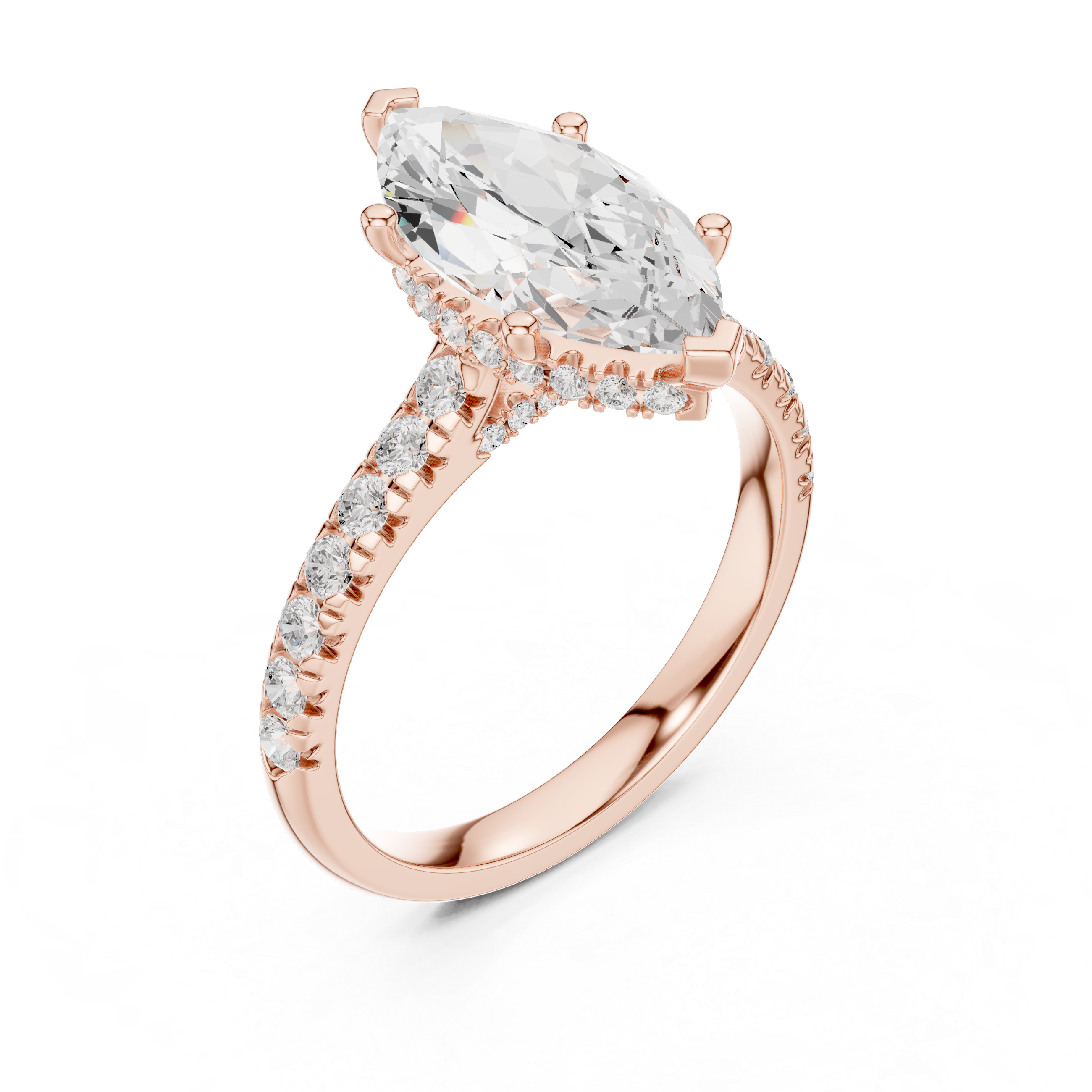 Marquise Cut Solitaire Engagement Ring with Split Shank Pavé Diamond Band