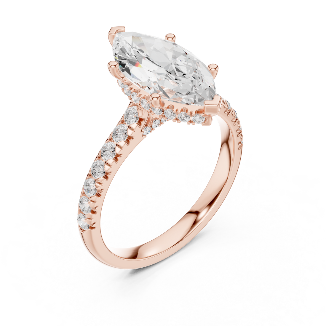 Marquise Cut Solitaire Engagement Ring with Split Shank Pavé Diamond Band
