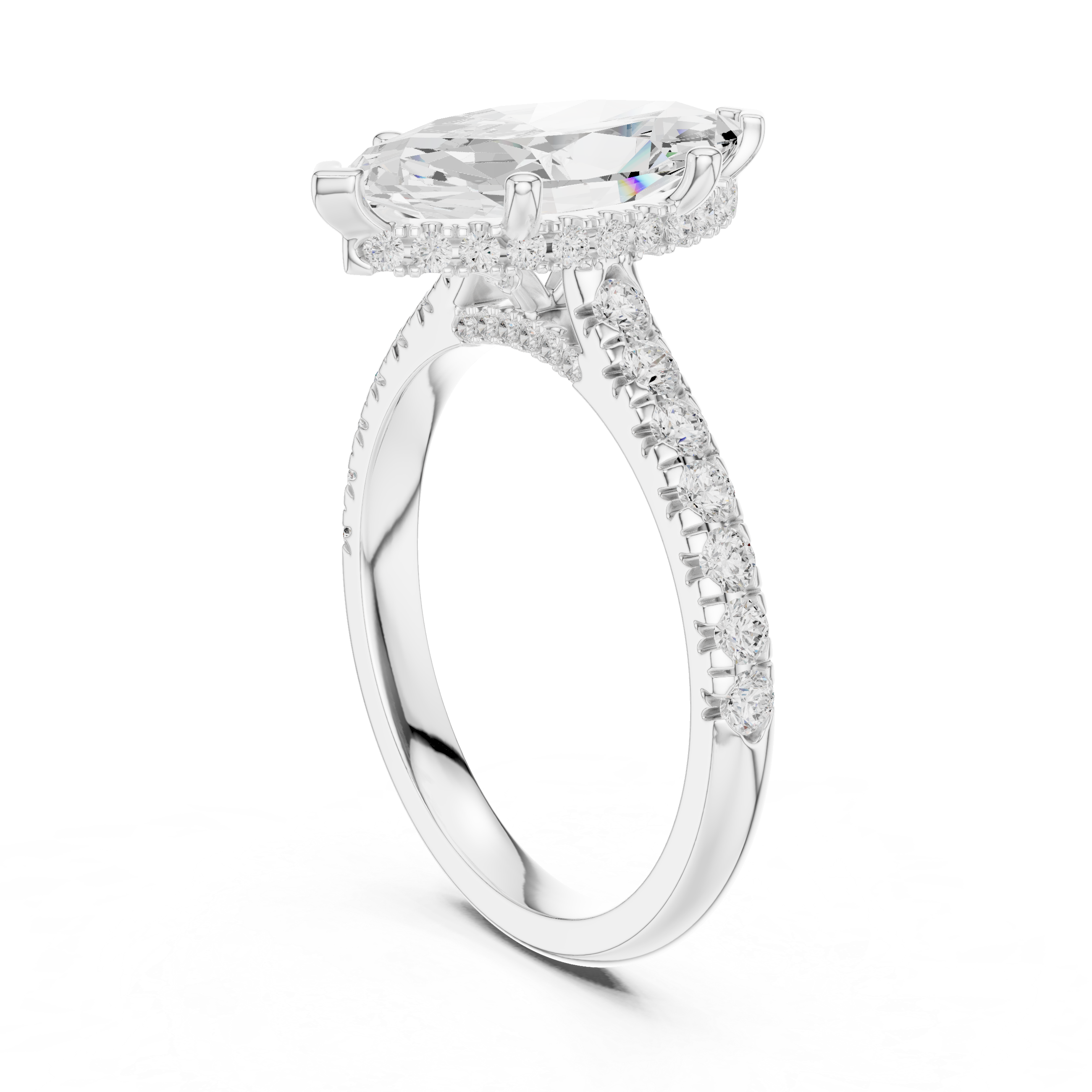 Marquise Cut Solitaire Engagement Ring with Split Shank Pavé Diamond Band