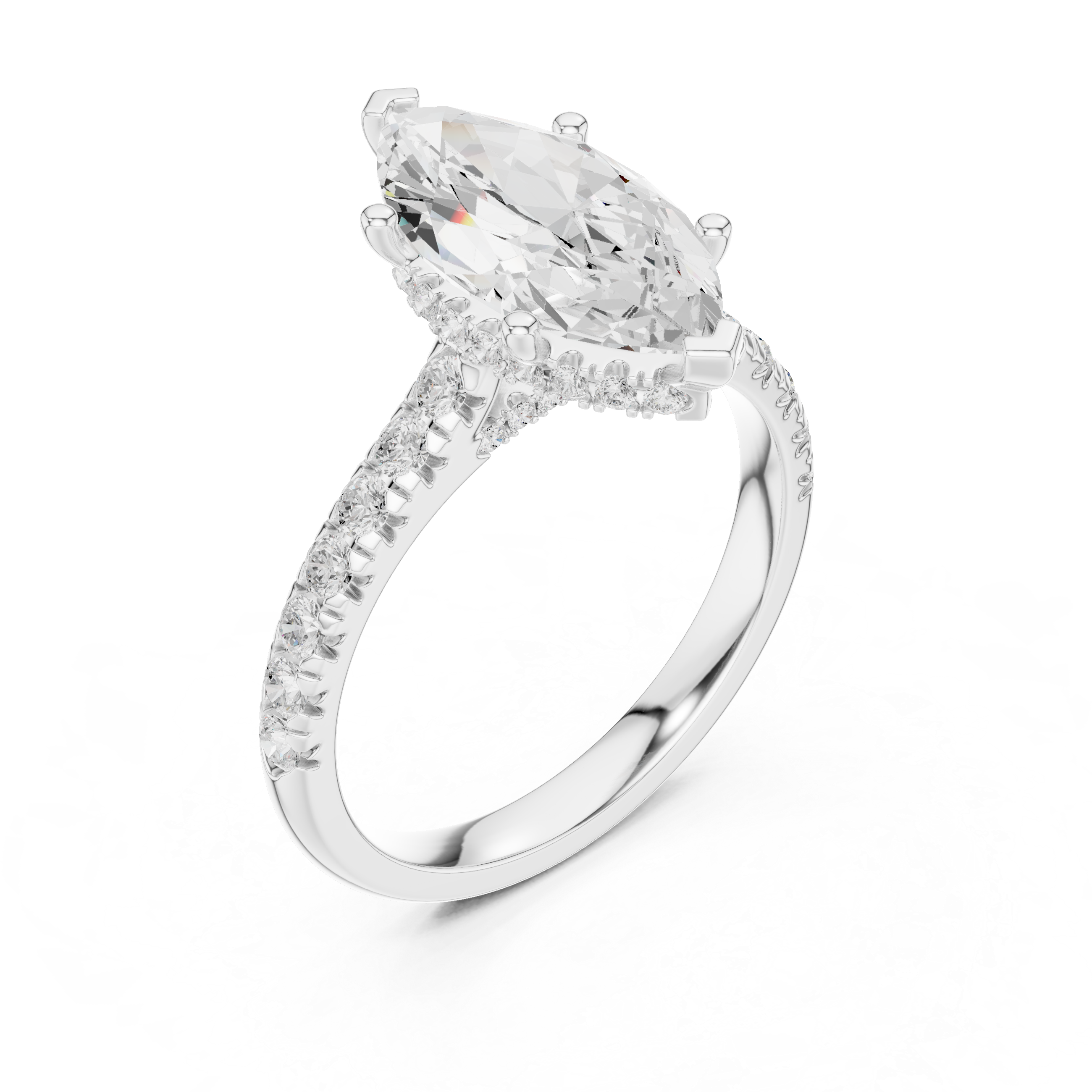 Marquise Cut Solitaire Engagement Ring with Split Shank Pavé Diamond Band