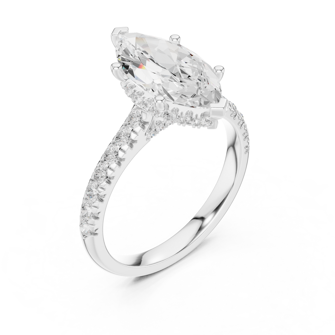 Marquise Cut Solitaire Engagement Ring with Split Shank Pavé Diamond Band