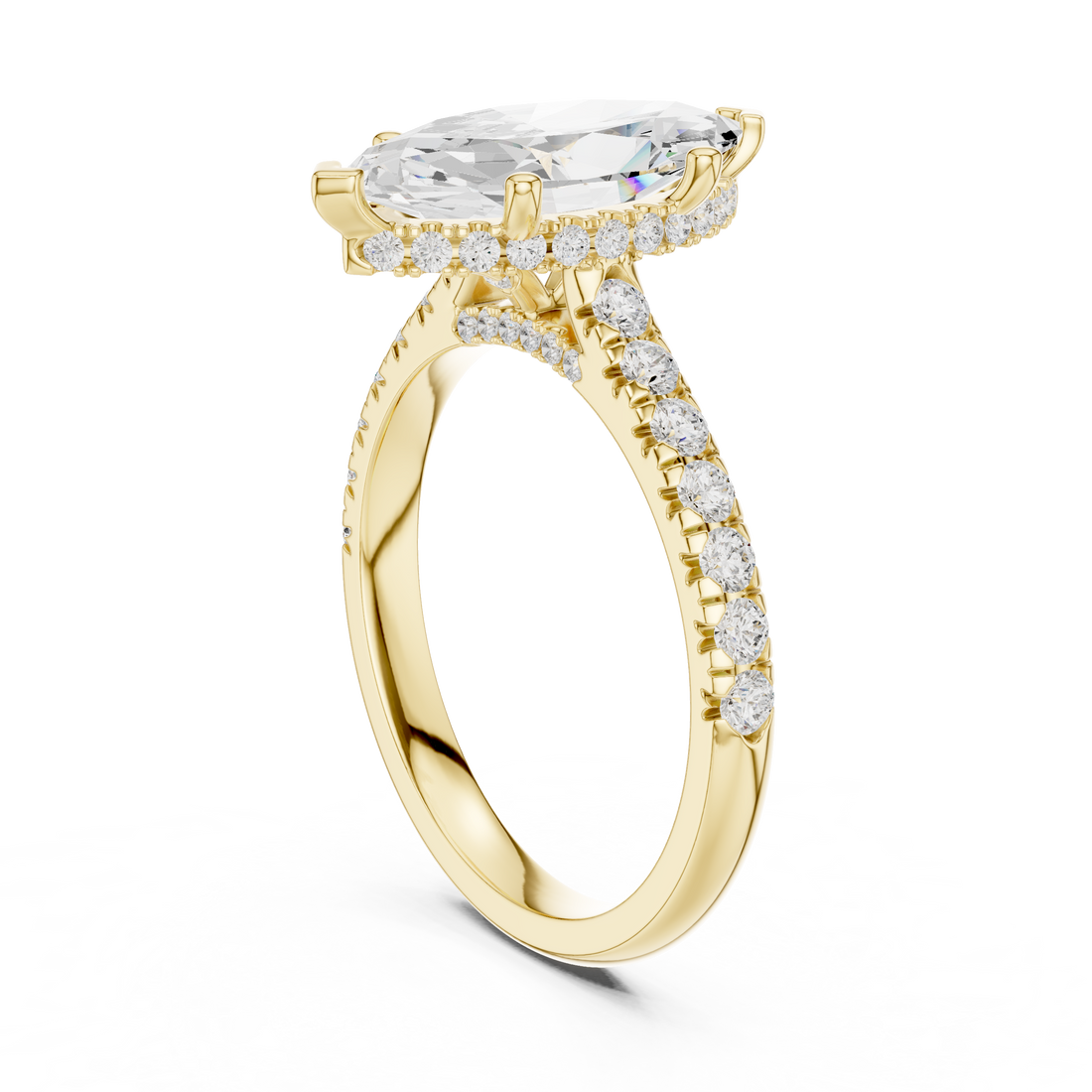 Marquise Cut Solitaire Engagement Ring with Split Shank Pavé Diamond Band